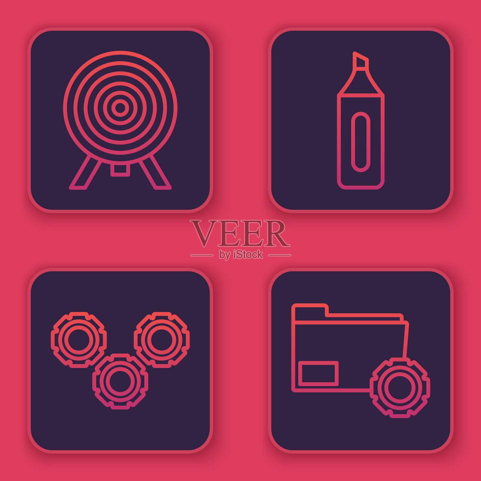 设定线目标齿轮、记号笔和文件夹图标素材