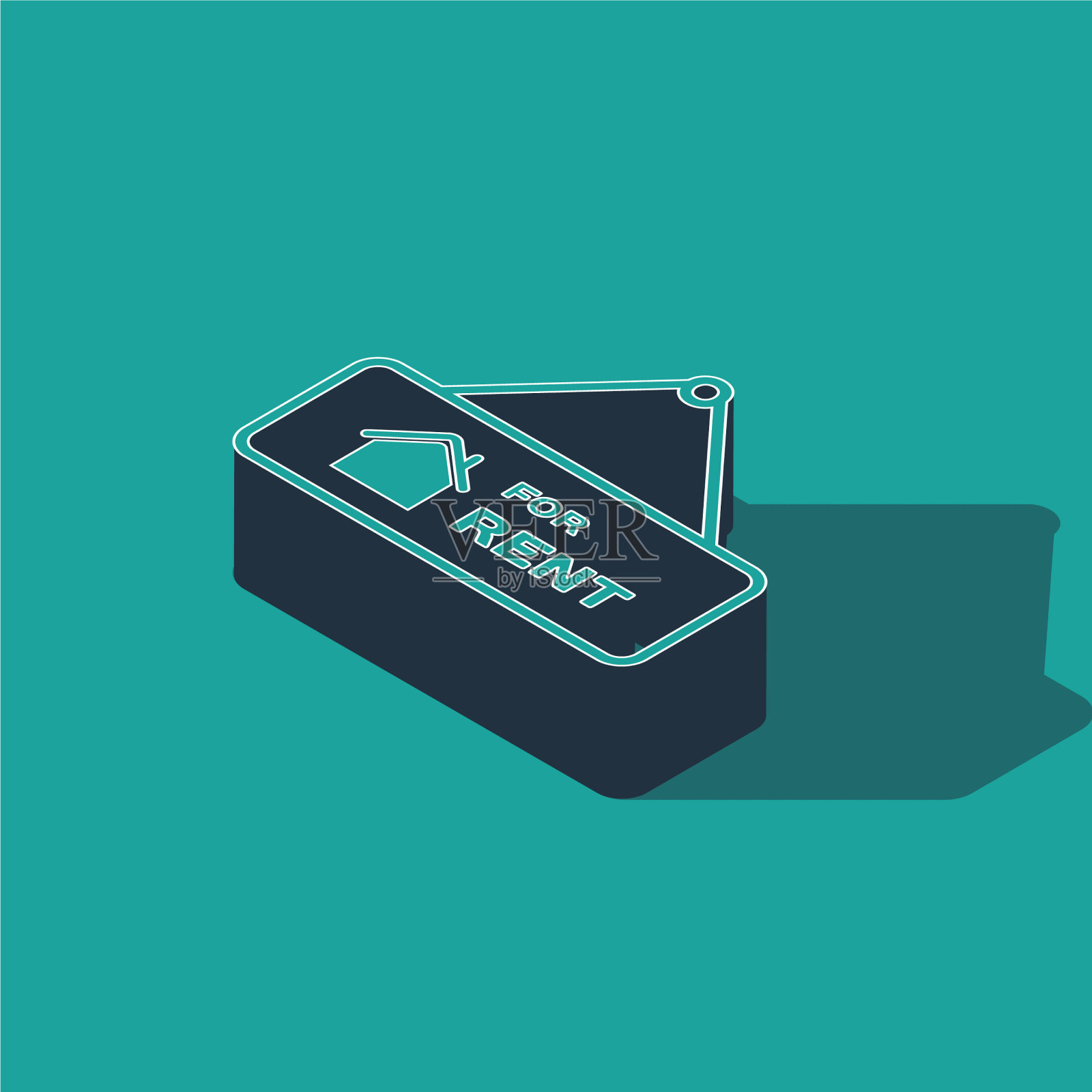 等距悬挂标志与文字租赁图标插画图片素材