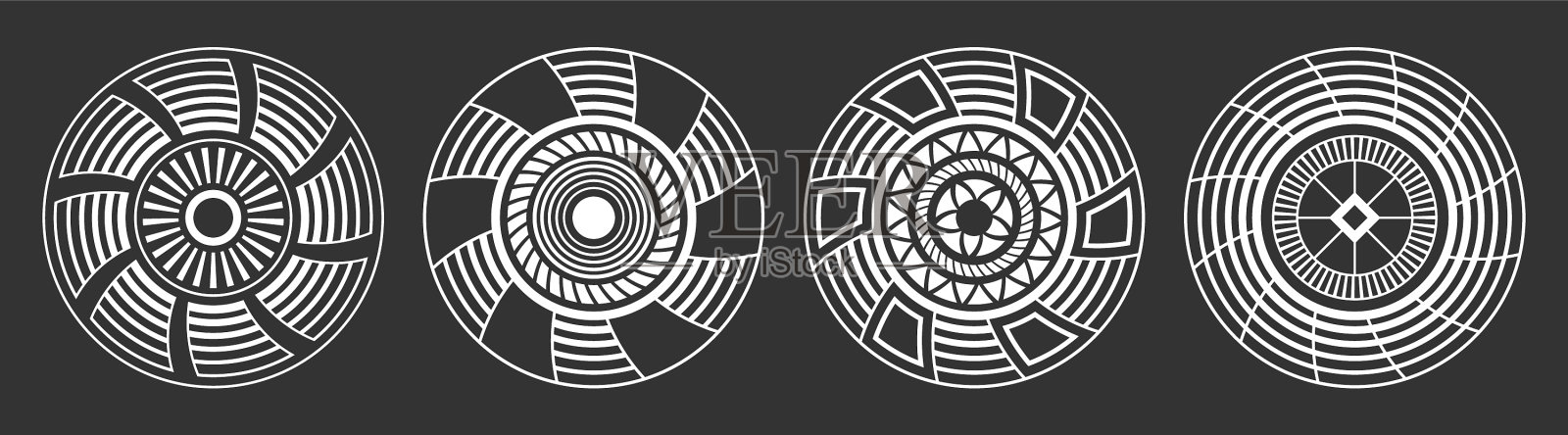 设置四个抽象的圆形装饰品插画图片素材