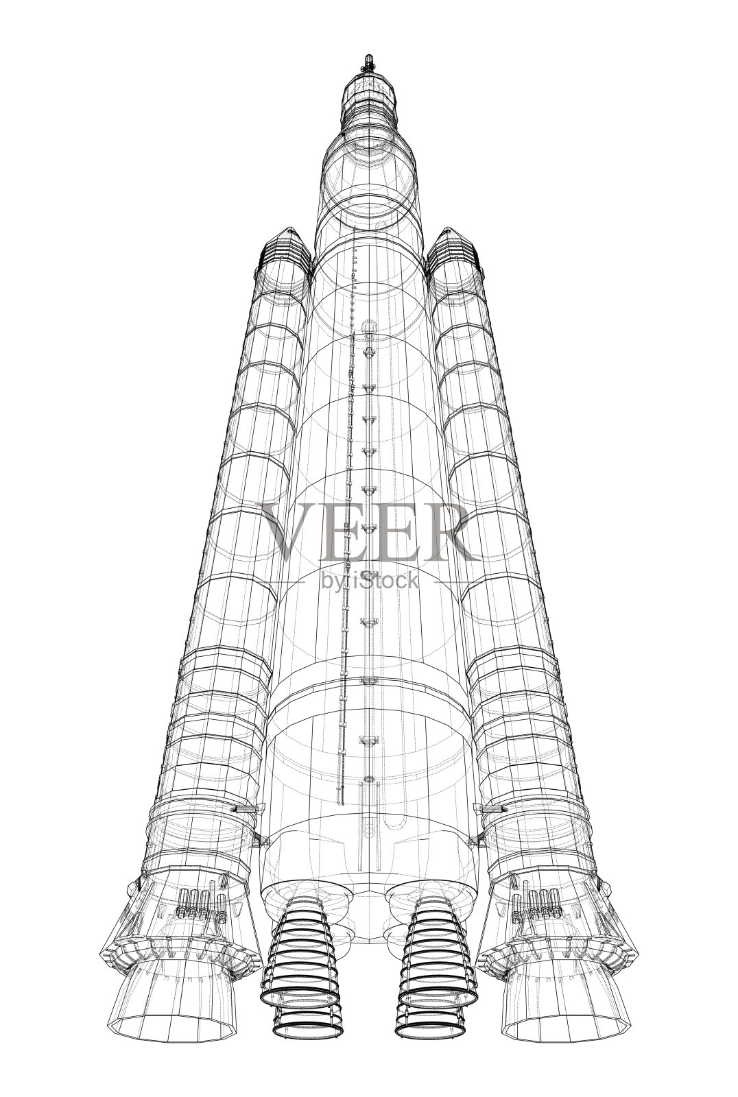 太空火箭概念大纲。向量插画图片素材