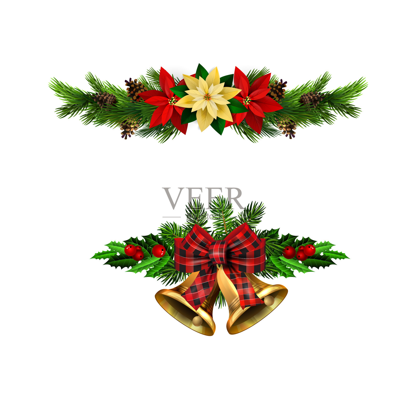 圣诞装饰用冷杉树金色的叮当声设计元素图片