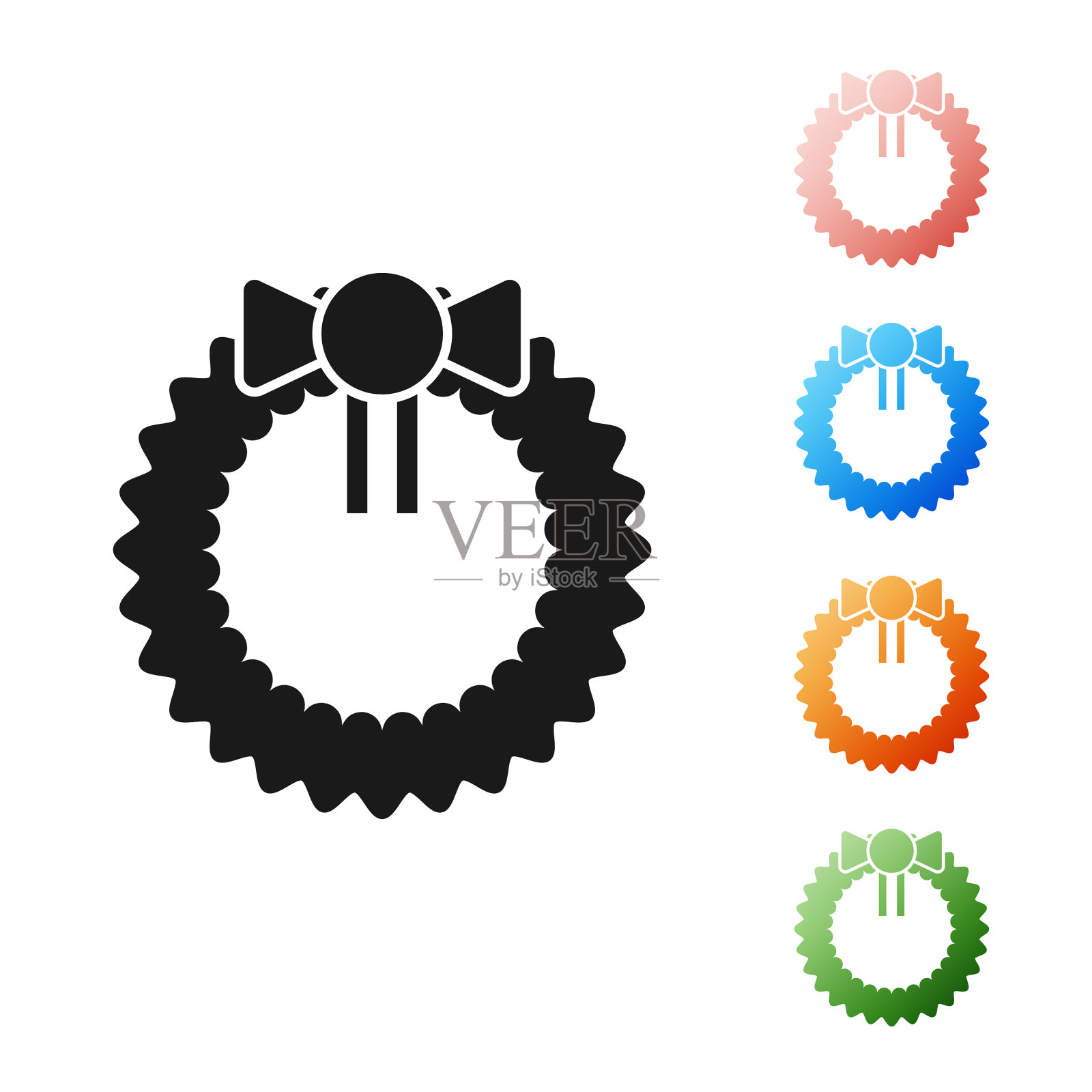 黑色的圣诞花环孤立在白色上图标素材