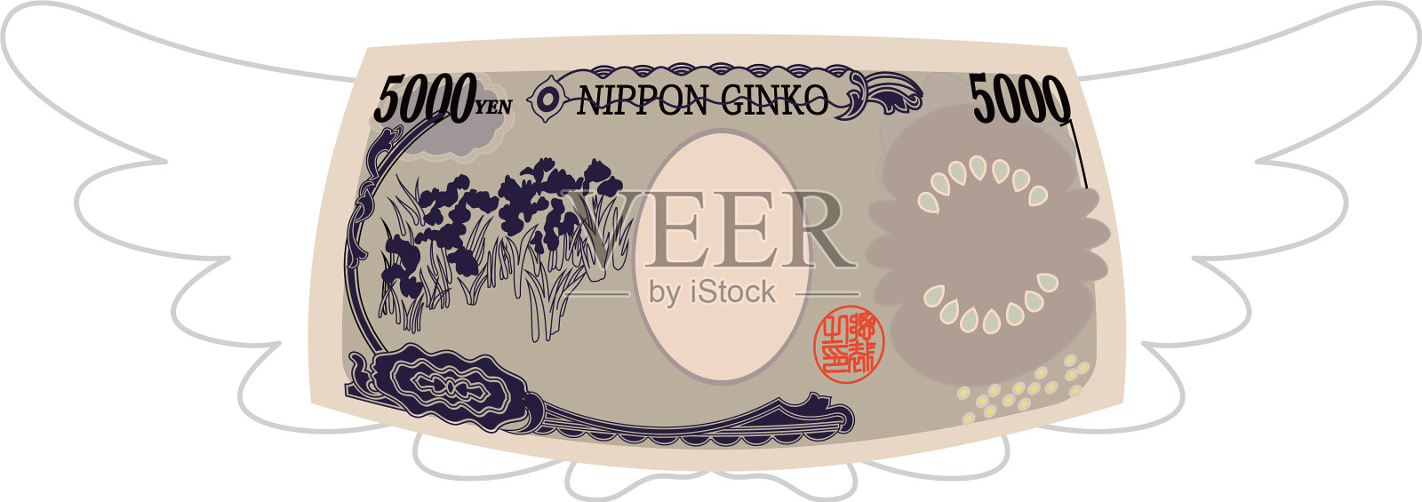 背部有羽毛,侧面变形日本5000日元设计元素图片