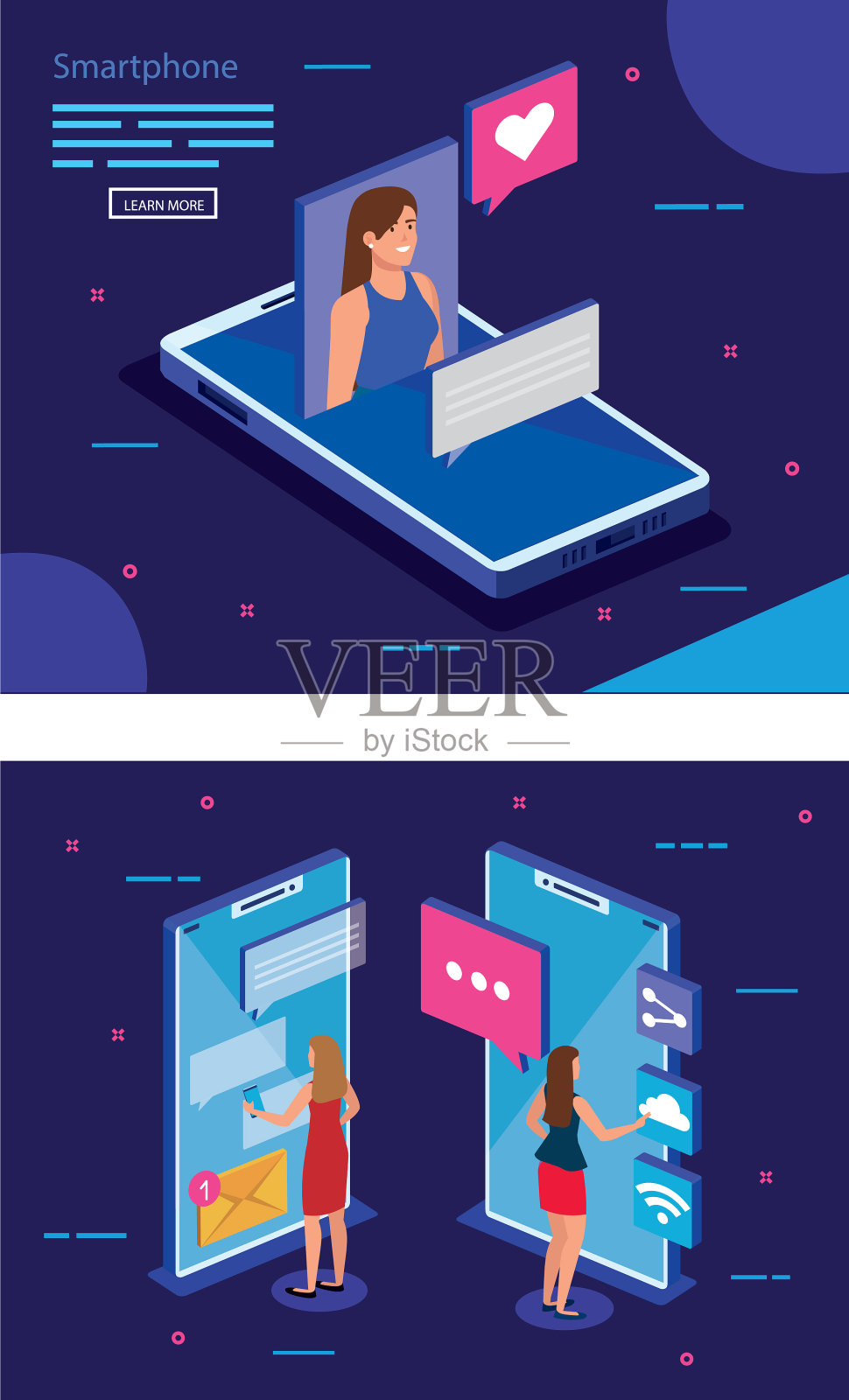 等距智能手机和人的设计设计元素图片