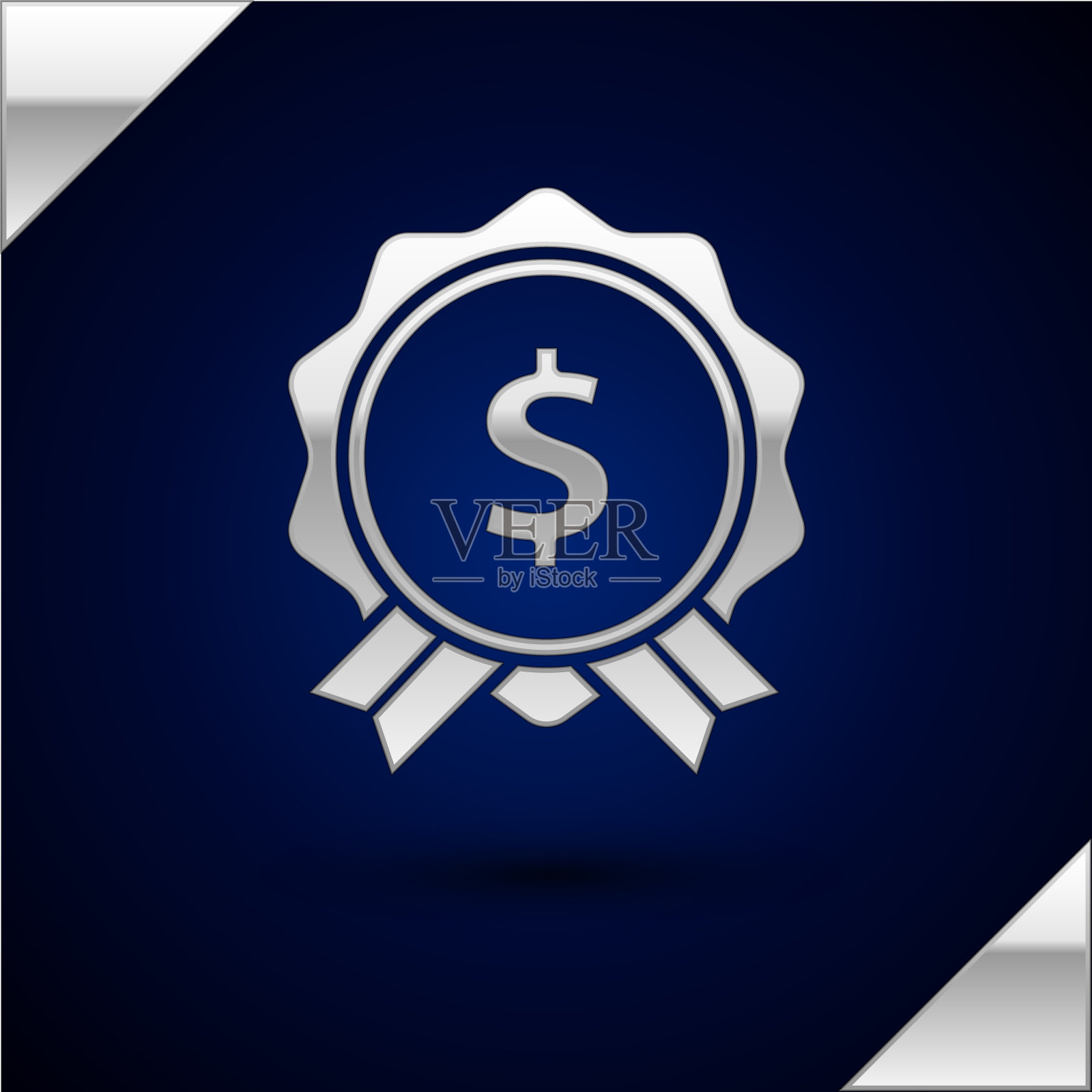 白银价格标签与美元图标孤立在黑暗插画图片素材