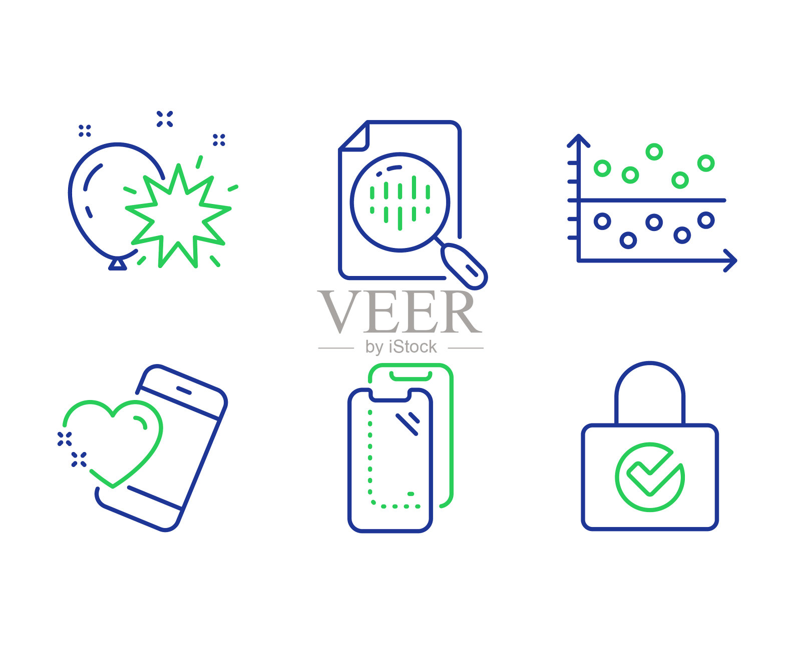 智能手机玻璃点图和气球飞镖图标图标素材