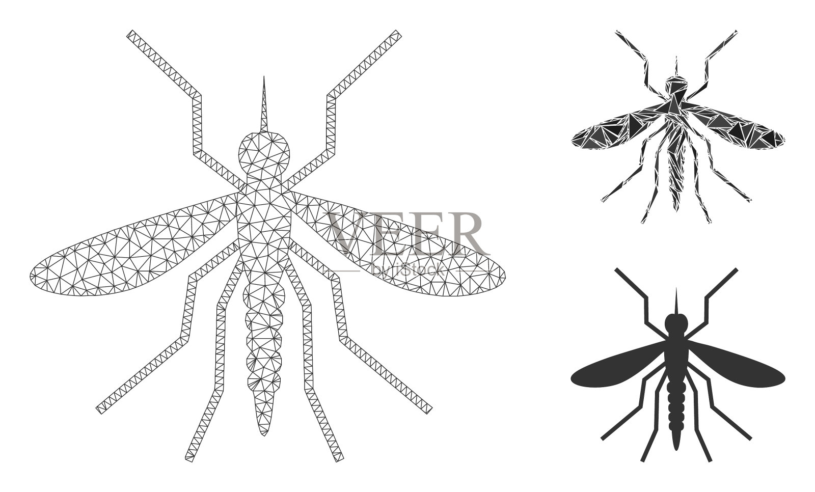 蚊子网2d模型和三角形马赛克插画图片素材