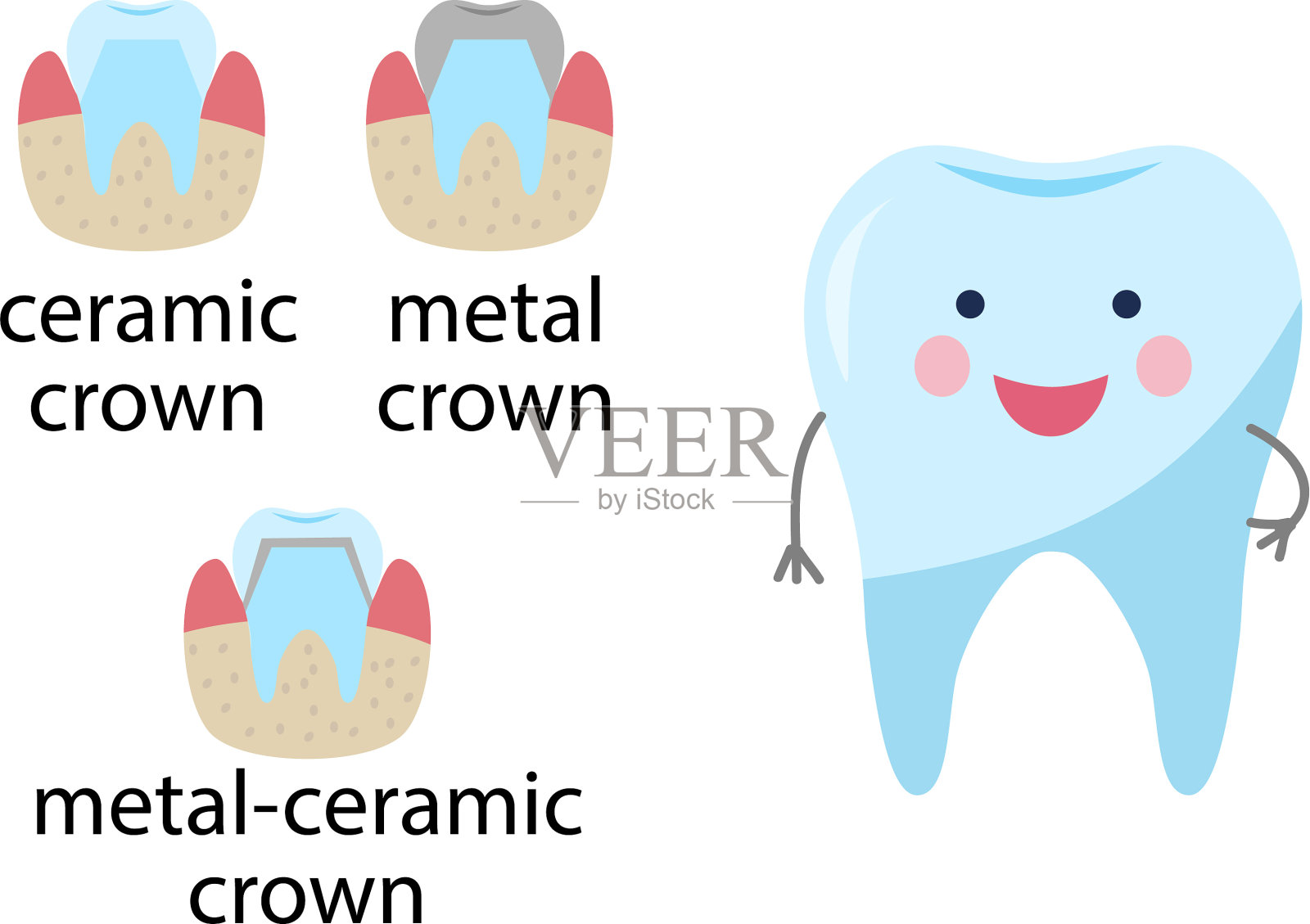 服务安装陶瓷冠以及插画图片素材