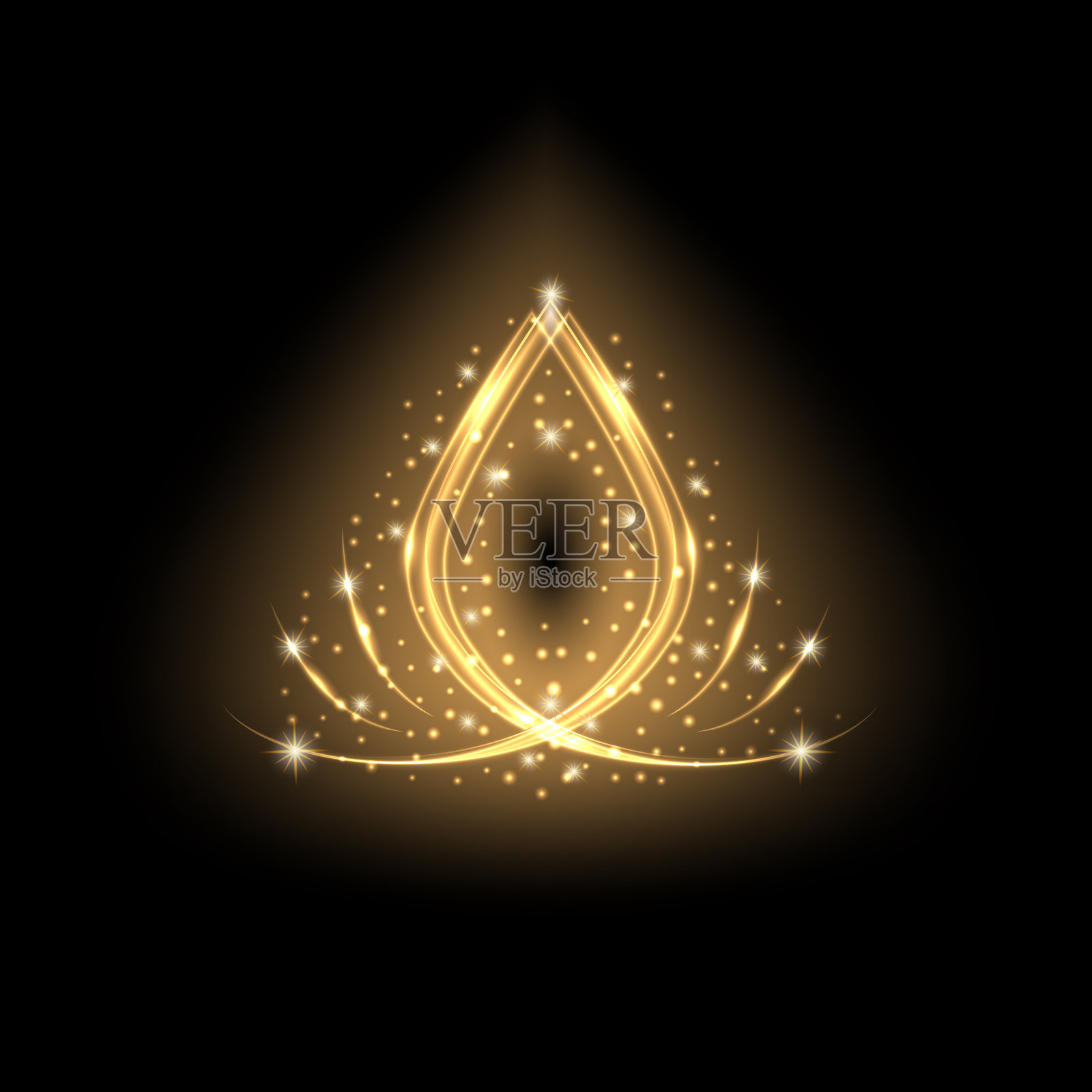 明亮的金色效果与闪烁的霓虹灯漩涡插画图片素材