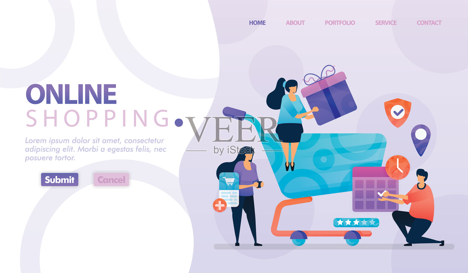 登陆页面设计网上购物和插画图片素材