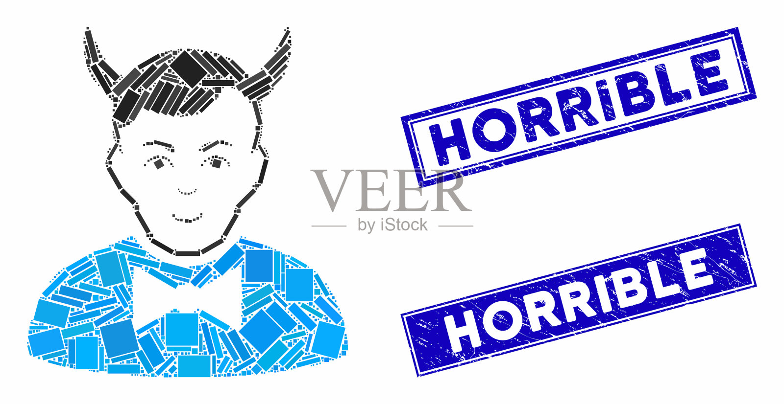 魔鬼马赛克和划痕长方形可怕插画图片素材