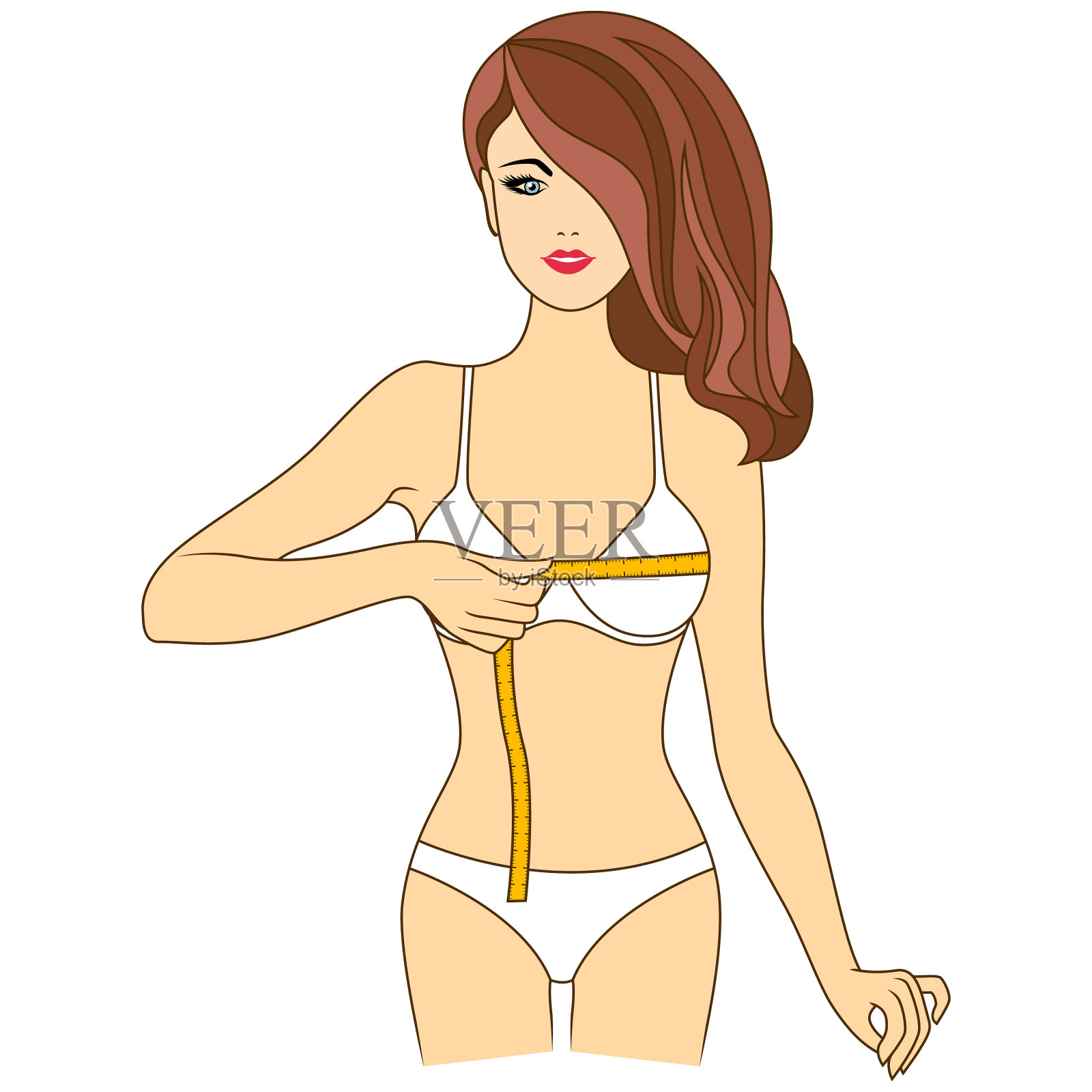 一个女人在量她的胸围插画图片素材