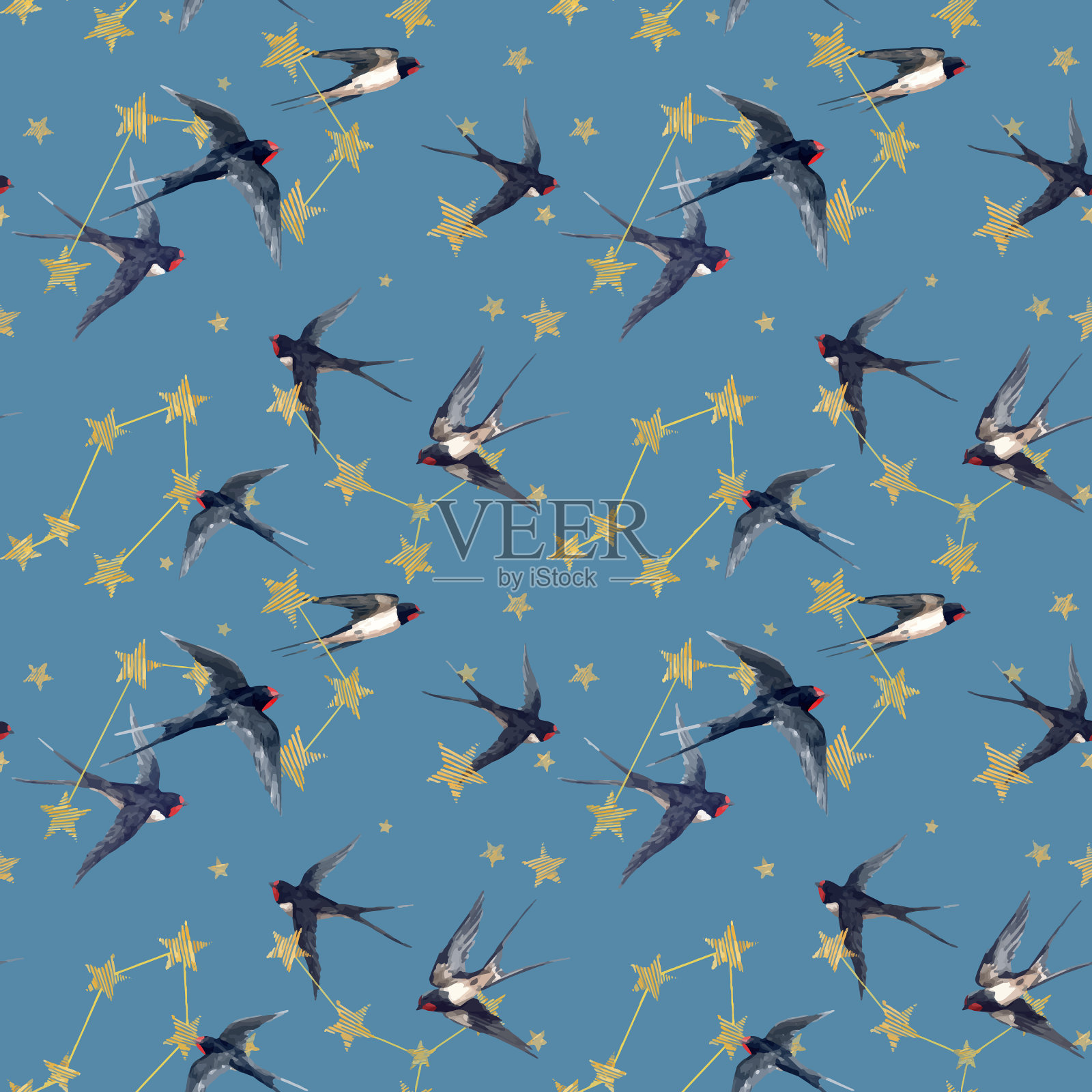 美丽无缝图案与水彩插画图片素材