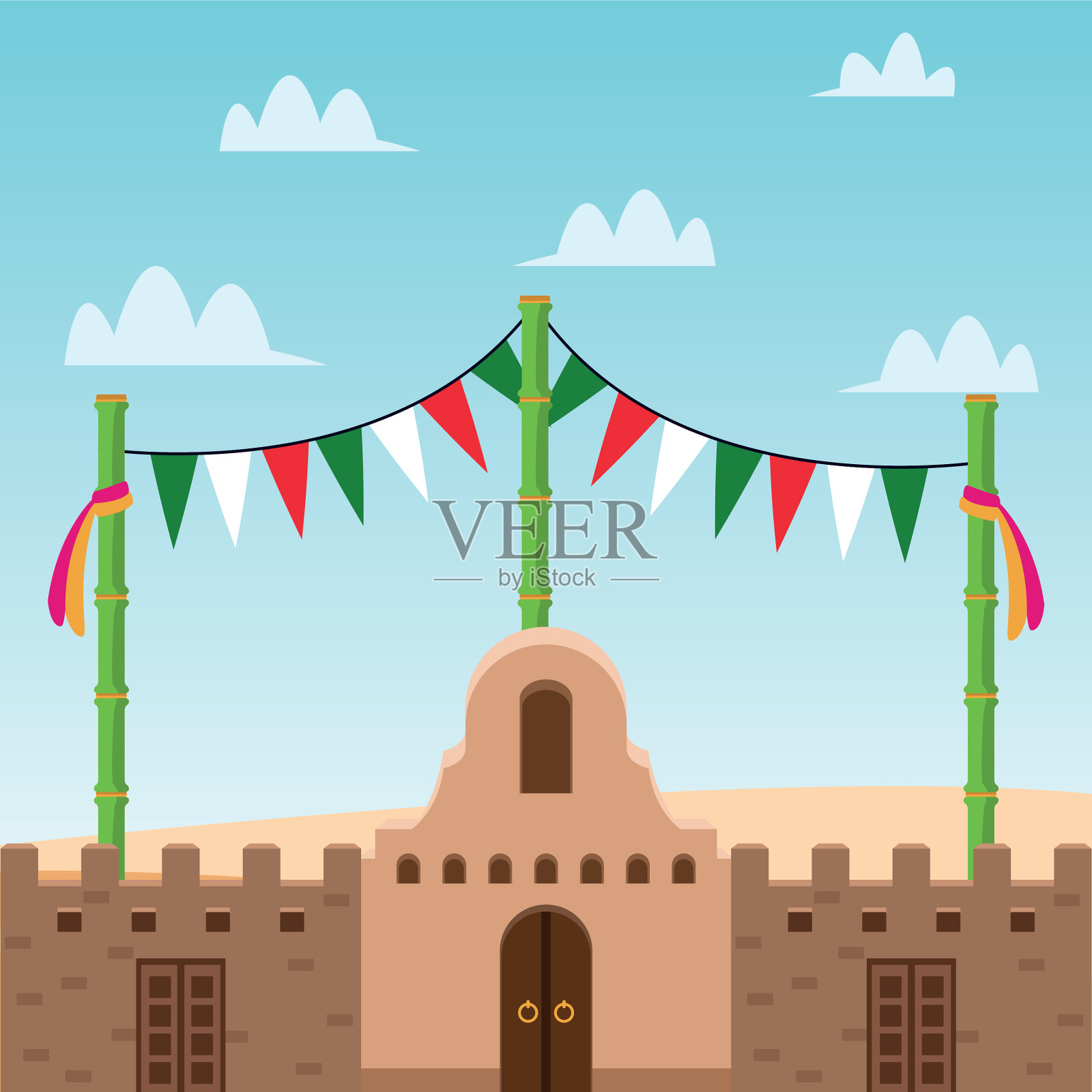 墨西哥市中心和旗帜三角旗设计插画图片素材