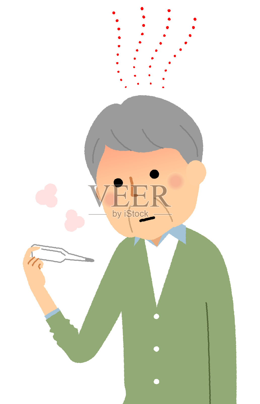 测量体温的老人插画图片素材