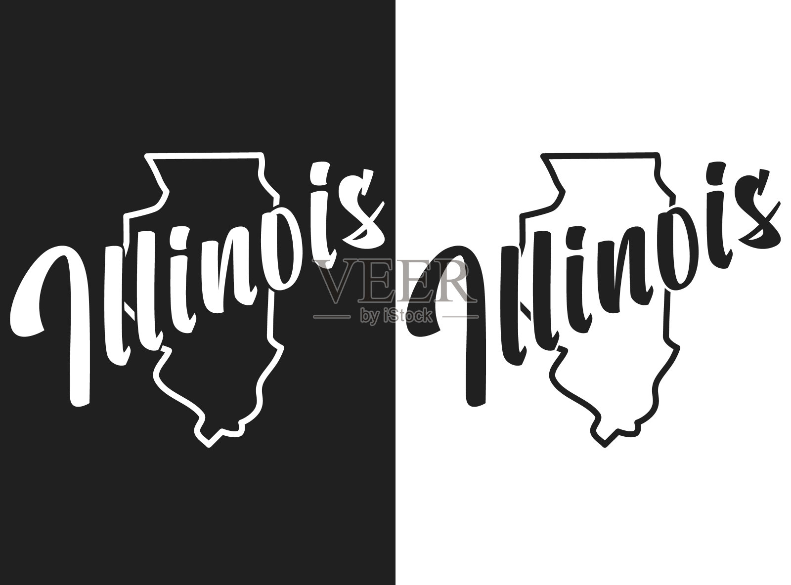伊利诺斯州矢量标志。图示:美国州徽。美利坚合众国领土的文字和轮廓。图片为美国卡片,印刷,装饰,海报插画图片素材