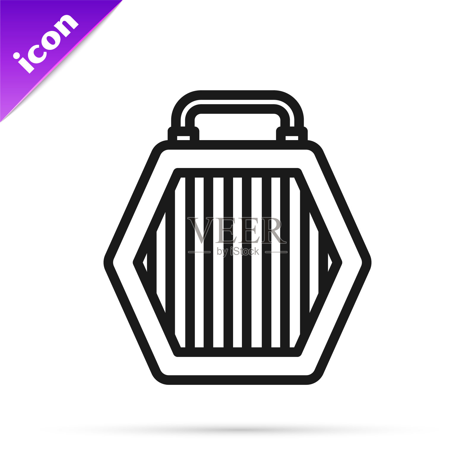 黑色线宠物携带箱子图标孤立在白色图标素材