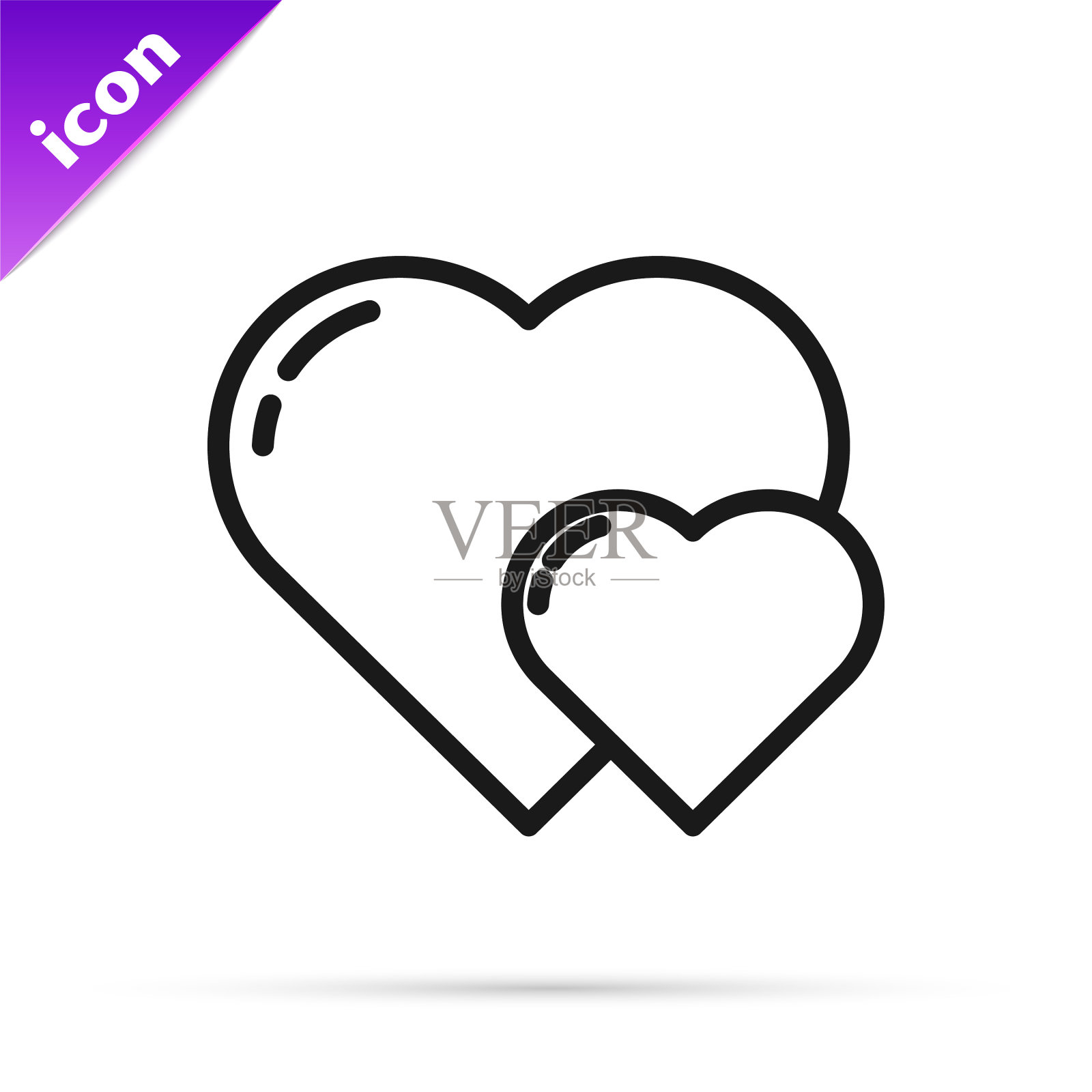 黑线心图标孤立在白色图标素材