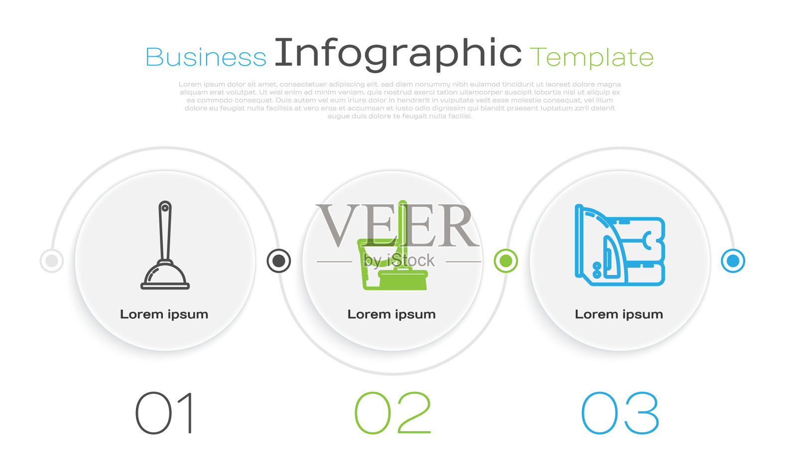 设线马桶柱塞、拖把和水桶插画图片素材