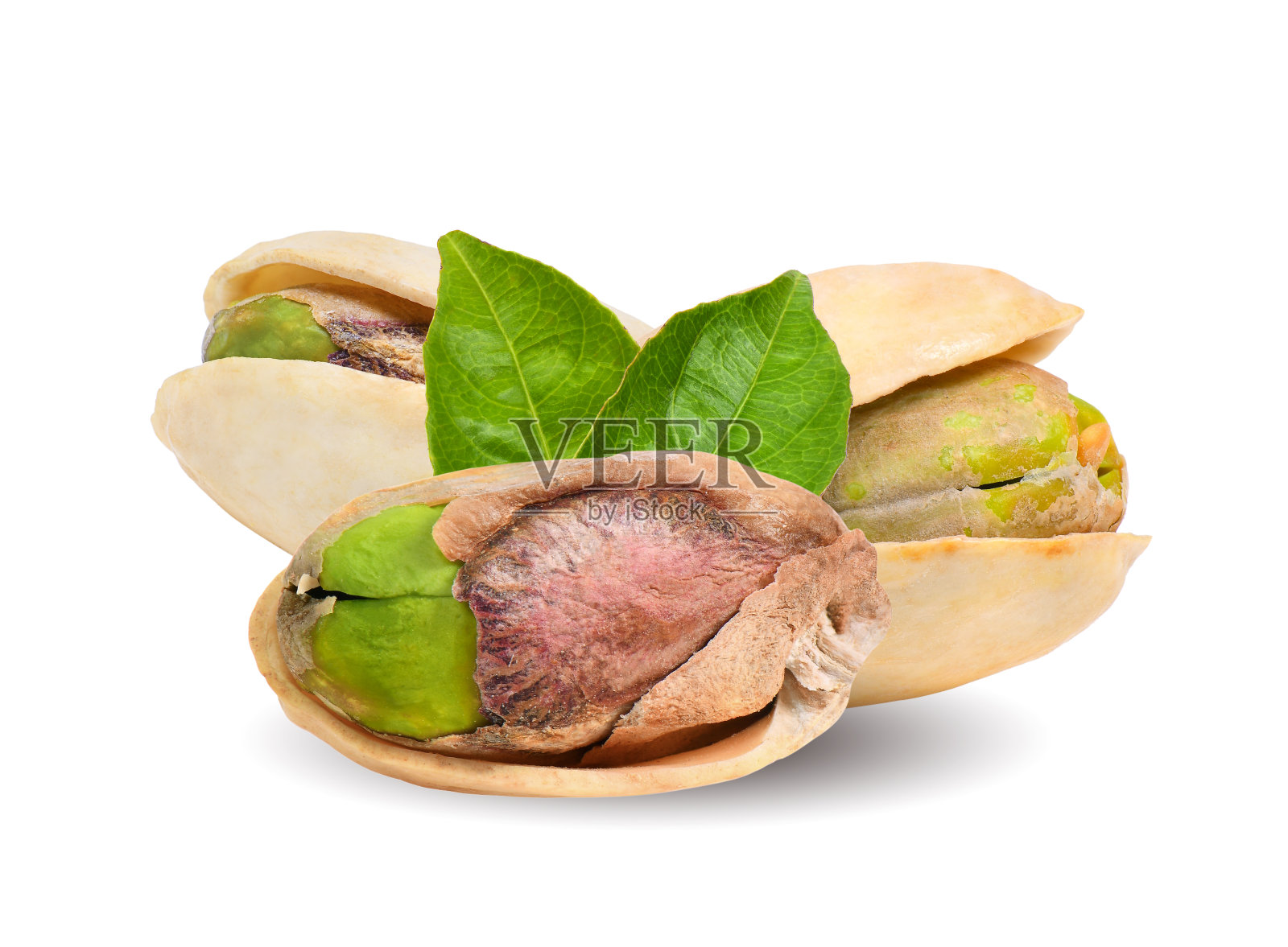 开心果,叶子孤立在白色背景上照片摄影图片