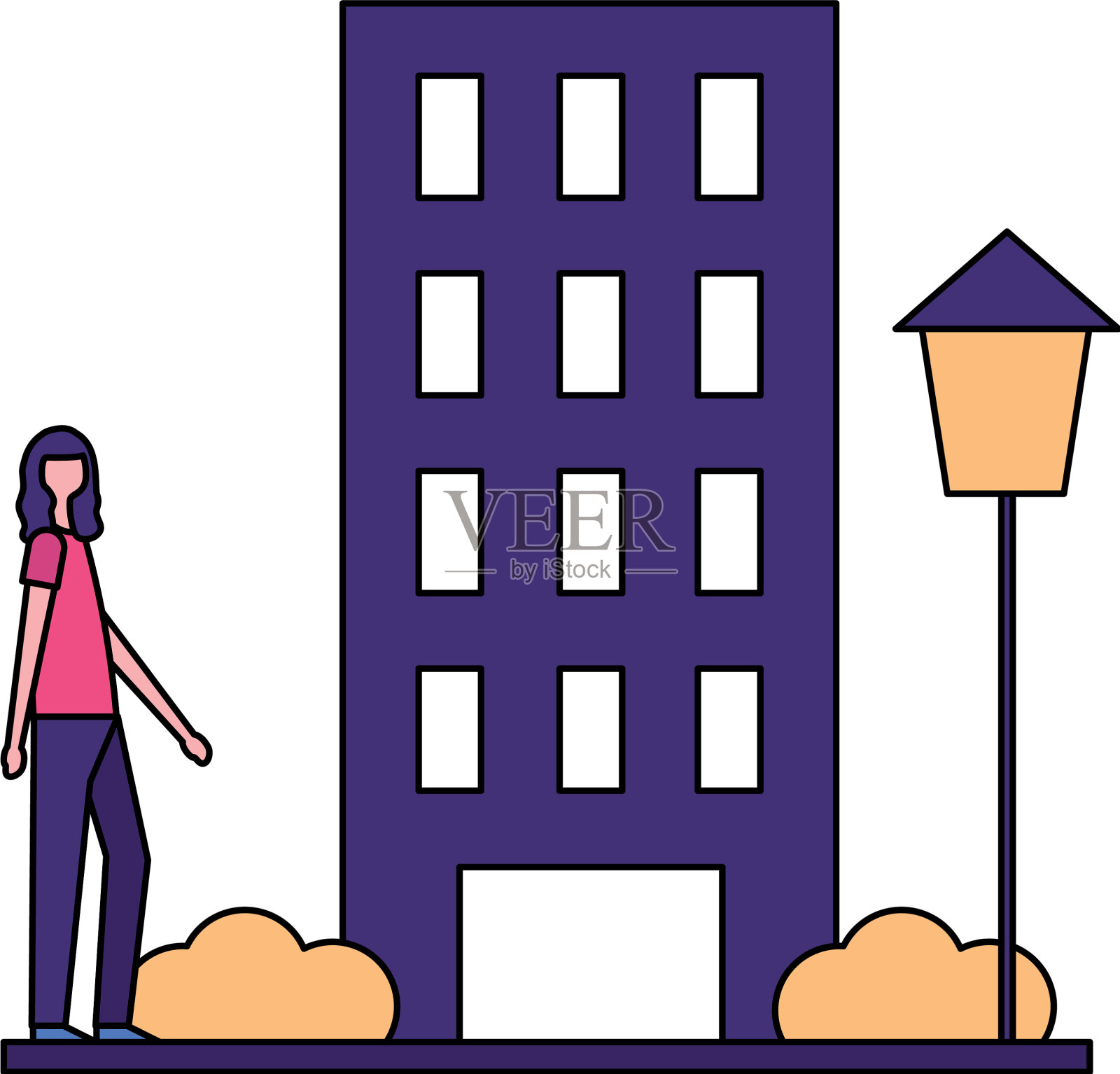 站在建筑城附近的女人设计元素图片