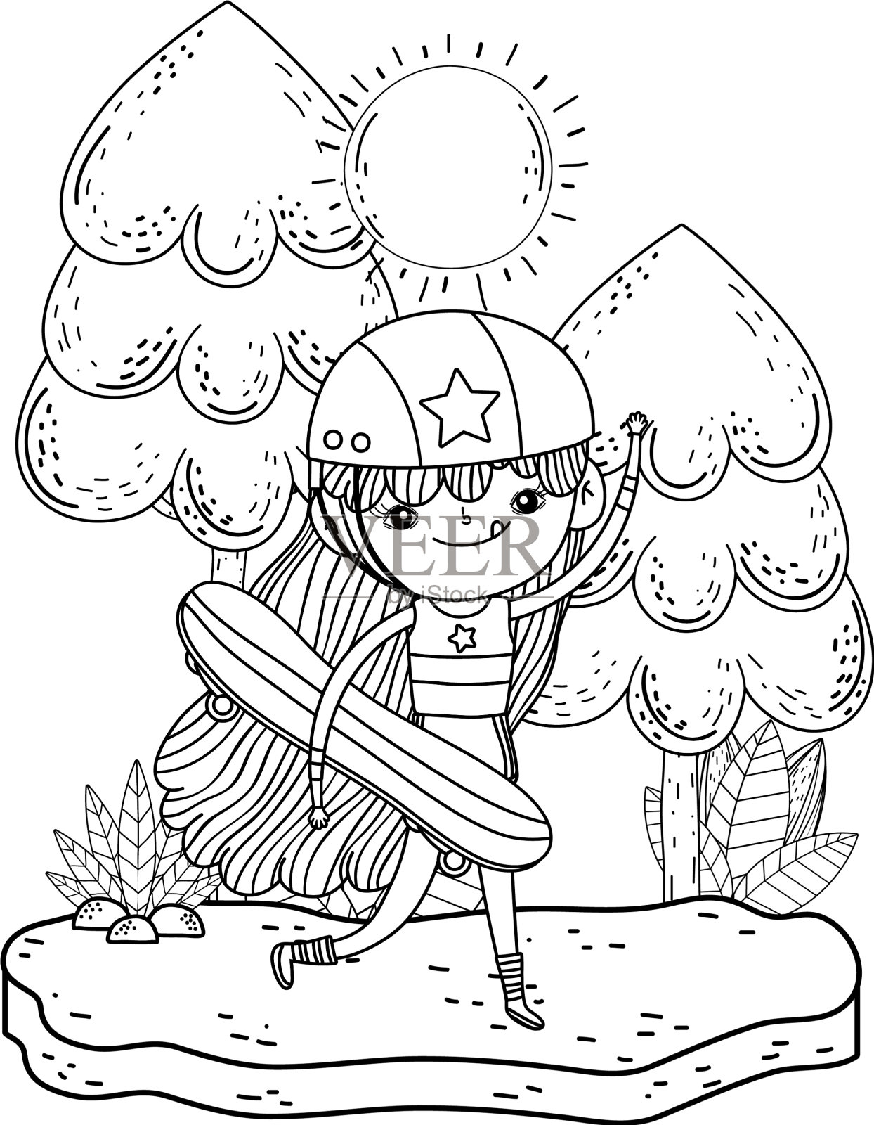 可爱的小女孩装在滑板里设计元素图片