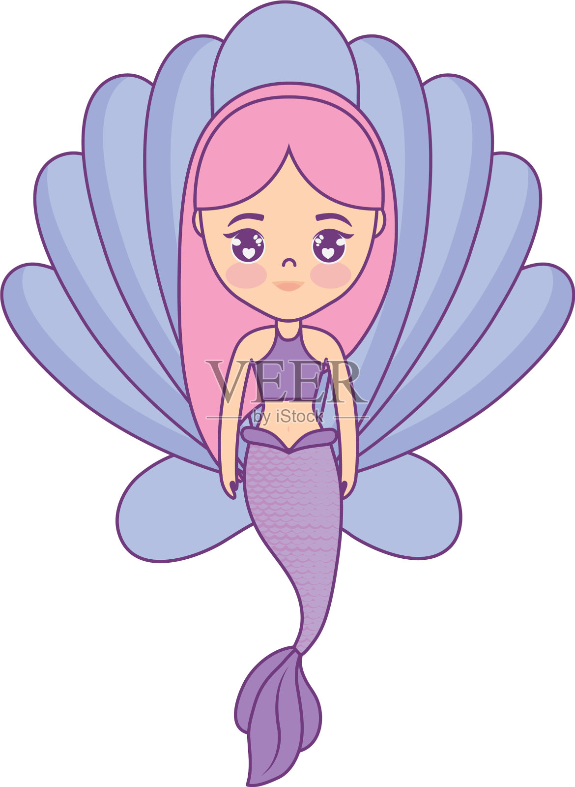 可爱的美人鱼和贝壳设计元素图片