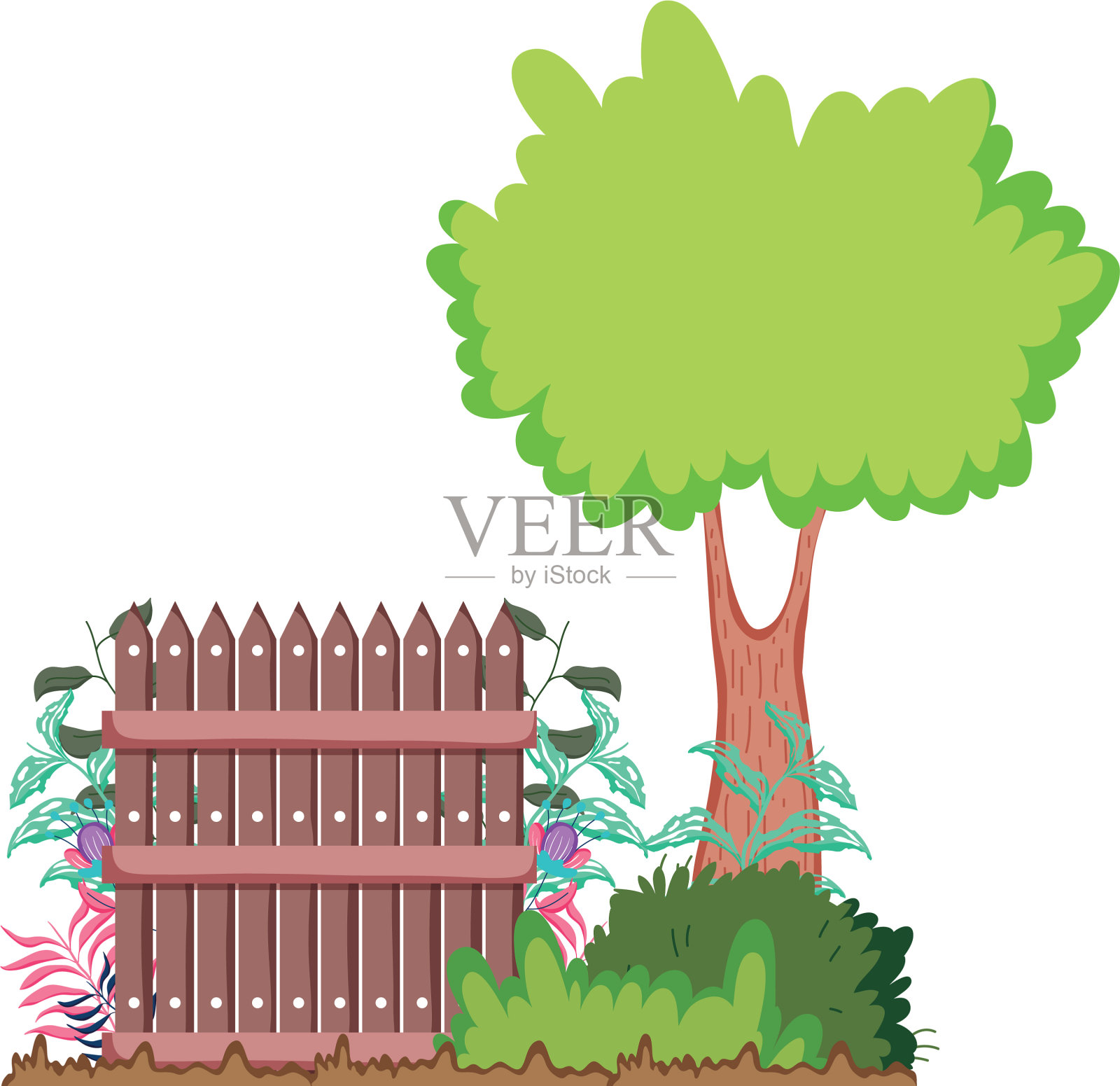 营地里有木栅栏和树设计元素图片