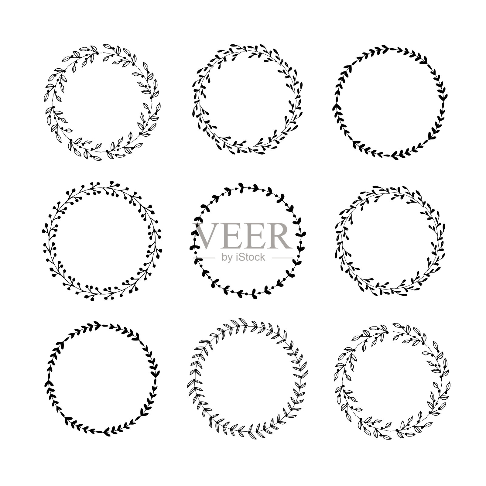 手绘花圈一套设计元素图片