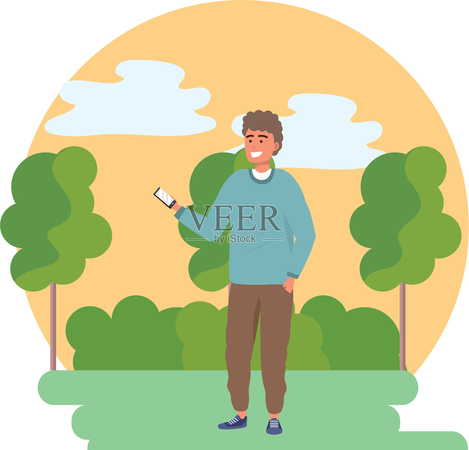 千禧一代的年轻人用智能手机发短信设计元素图片