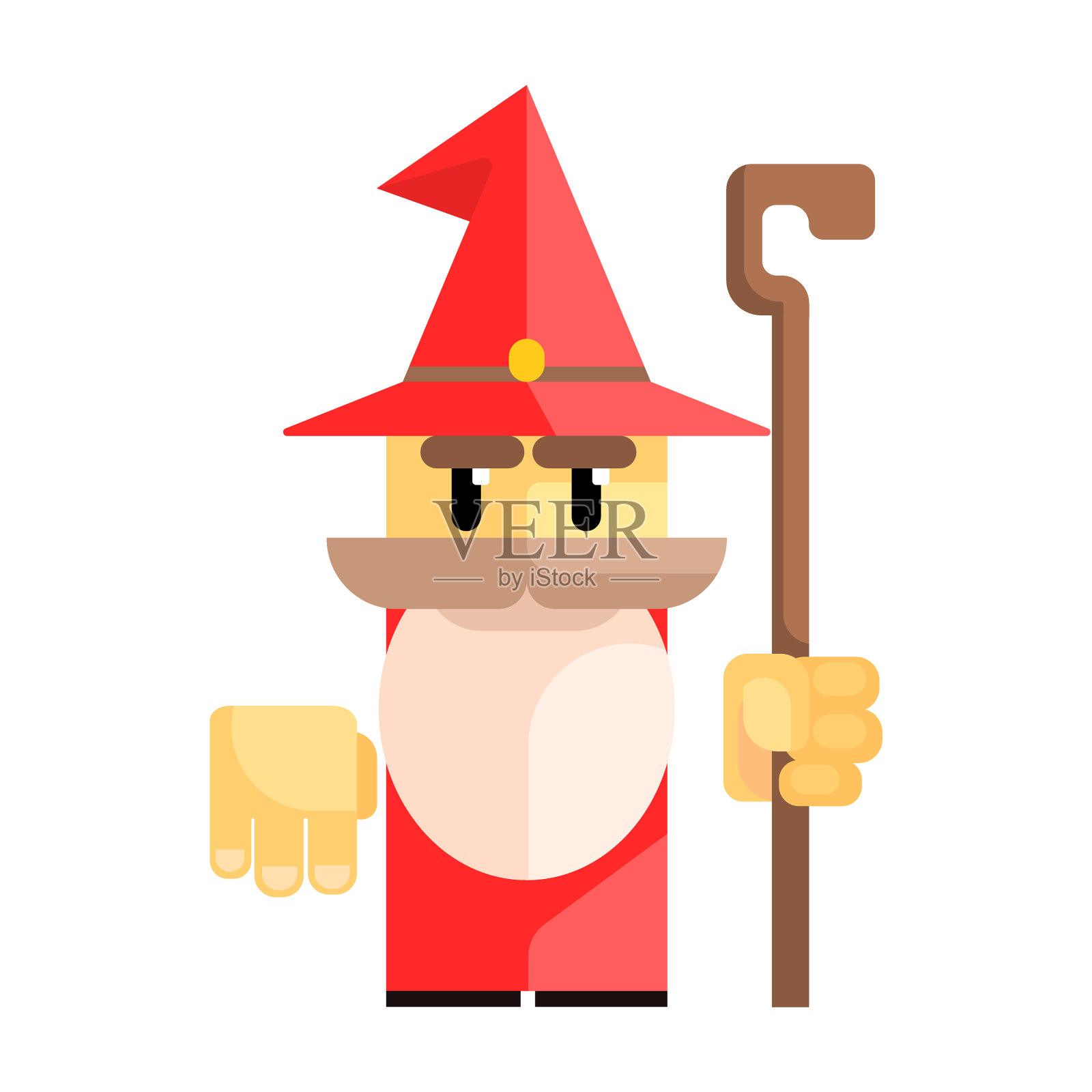 可爱的卡通侏儒戴着一顶红帽子,戴着一根棍子设计元素图片