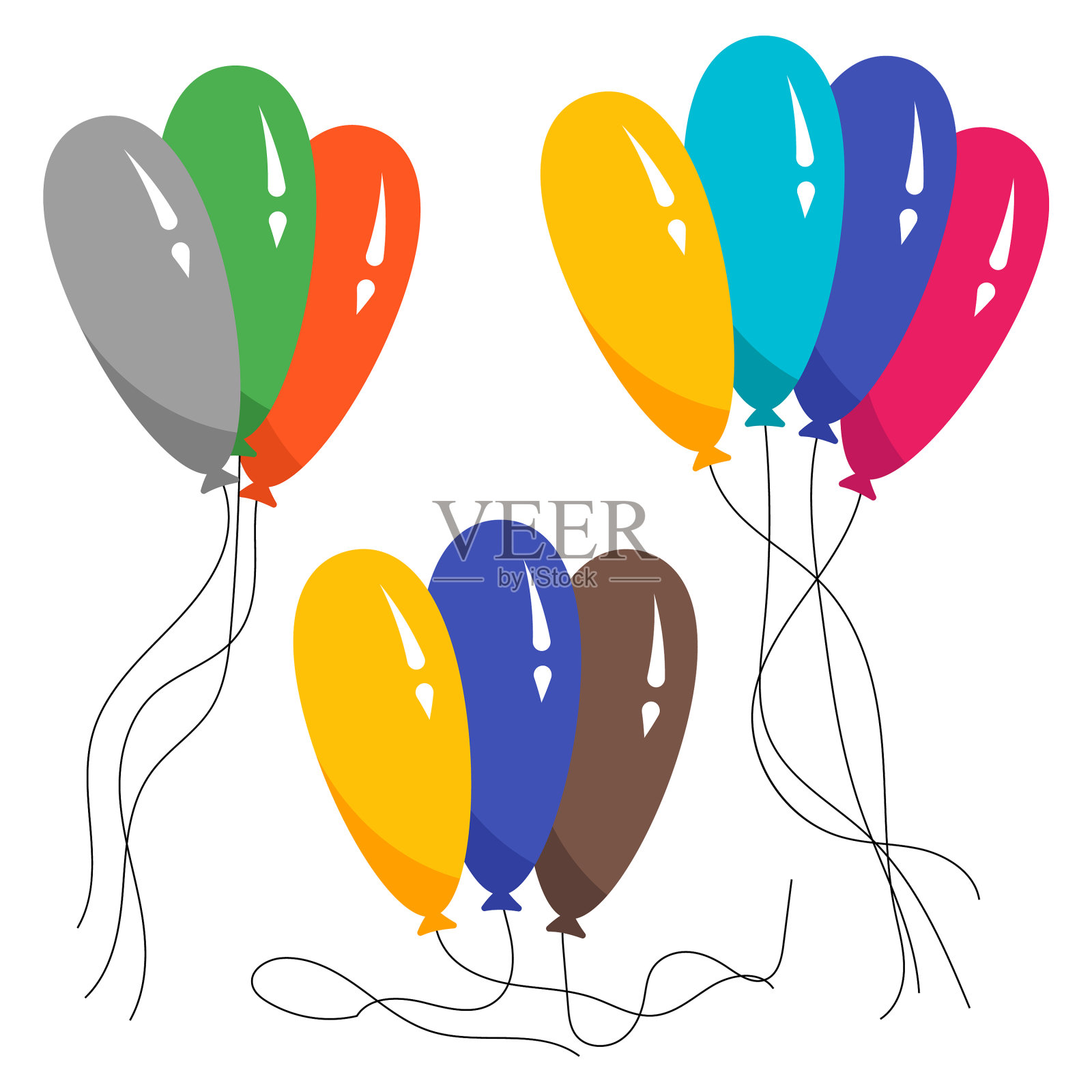 几束彩色氦气球设计元素图片
