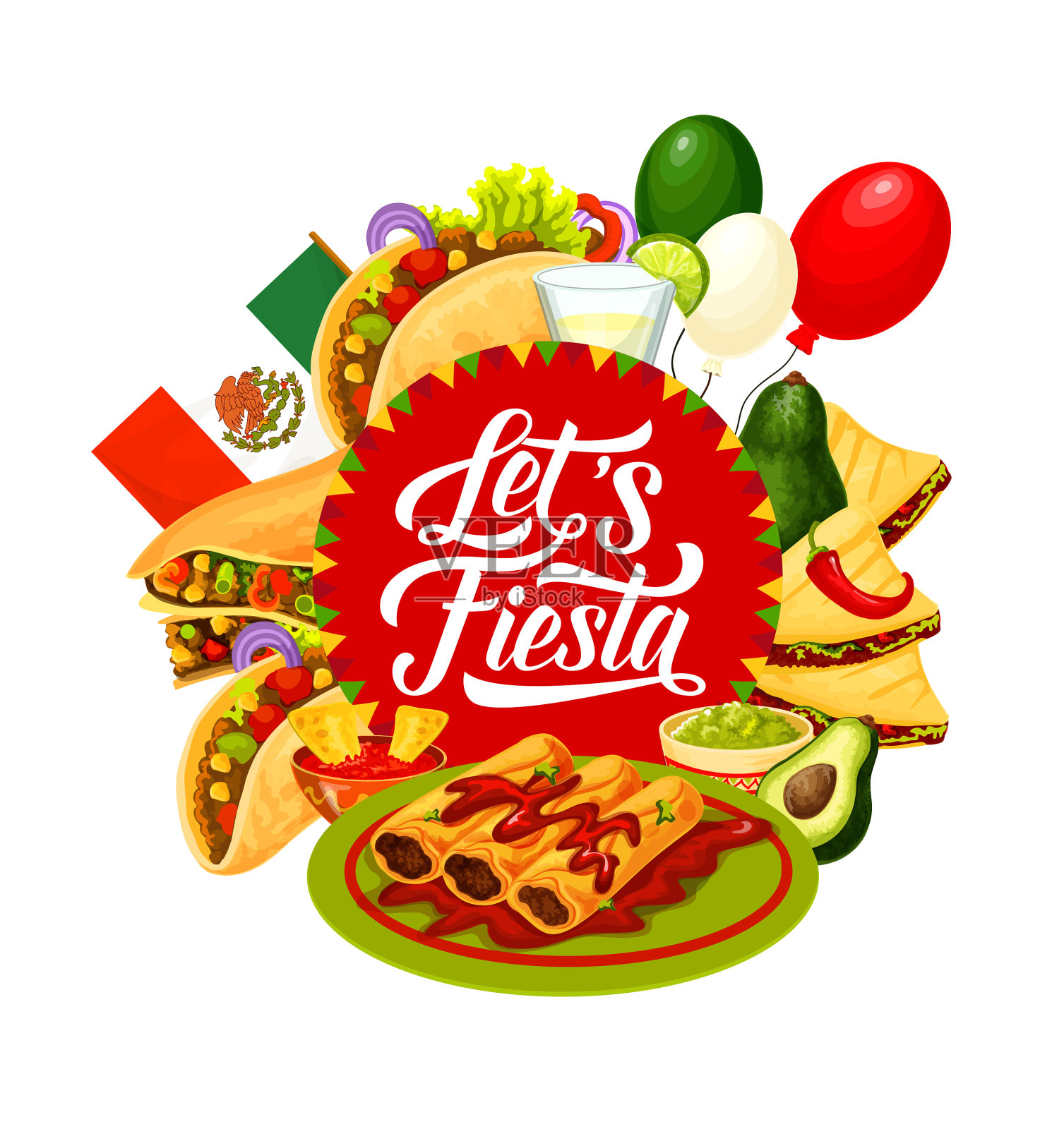 墨西哥节日食物和饮料设计元素图片