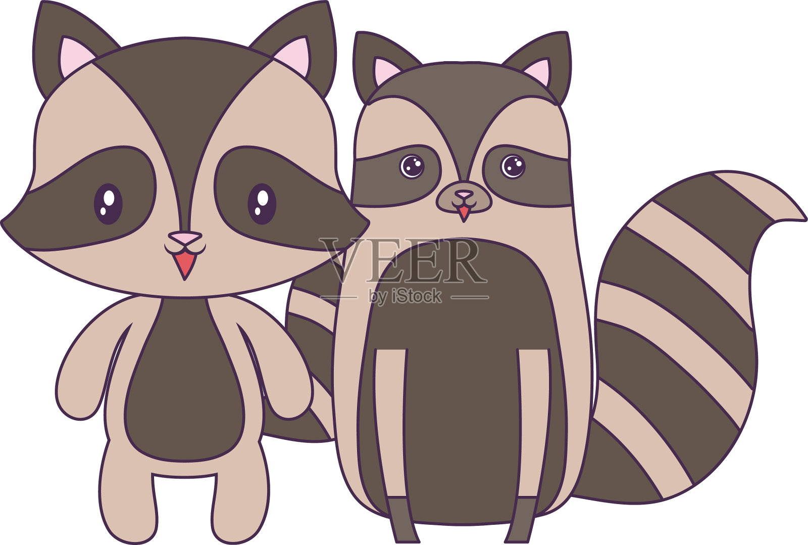 可爱的浣熊群动物设计元素图片