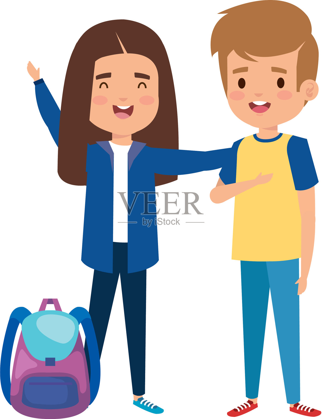 快乐的小学生夫妇的性格设计元素图片