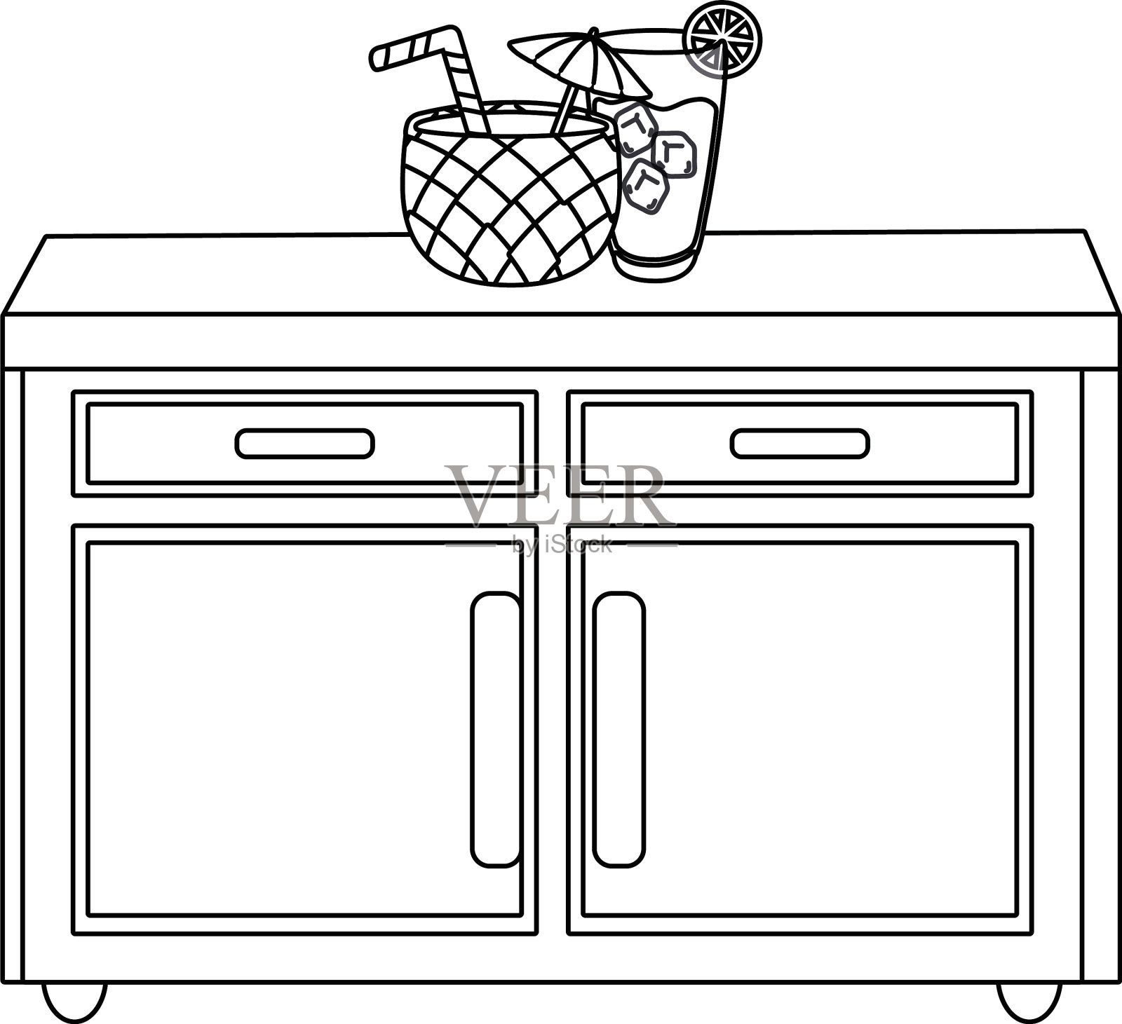 黑色和白色的卡通厨房家具设计元素图片