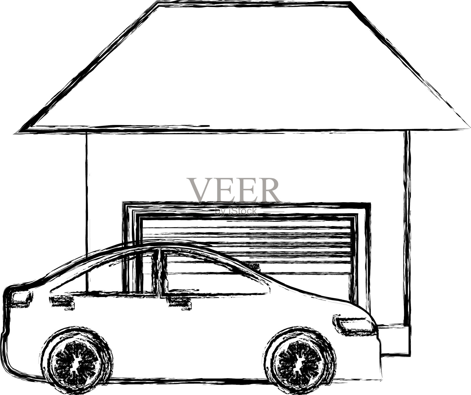 轿车带车库的轿车设计元素图片