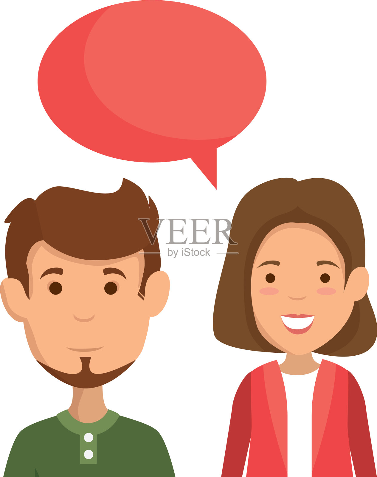 年轻的夫妇与语音气泡字符设计元素图片