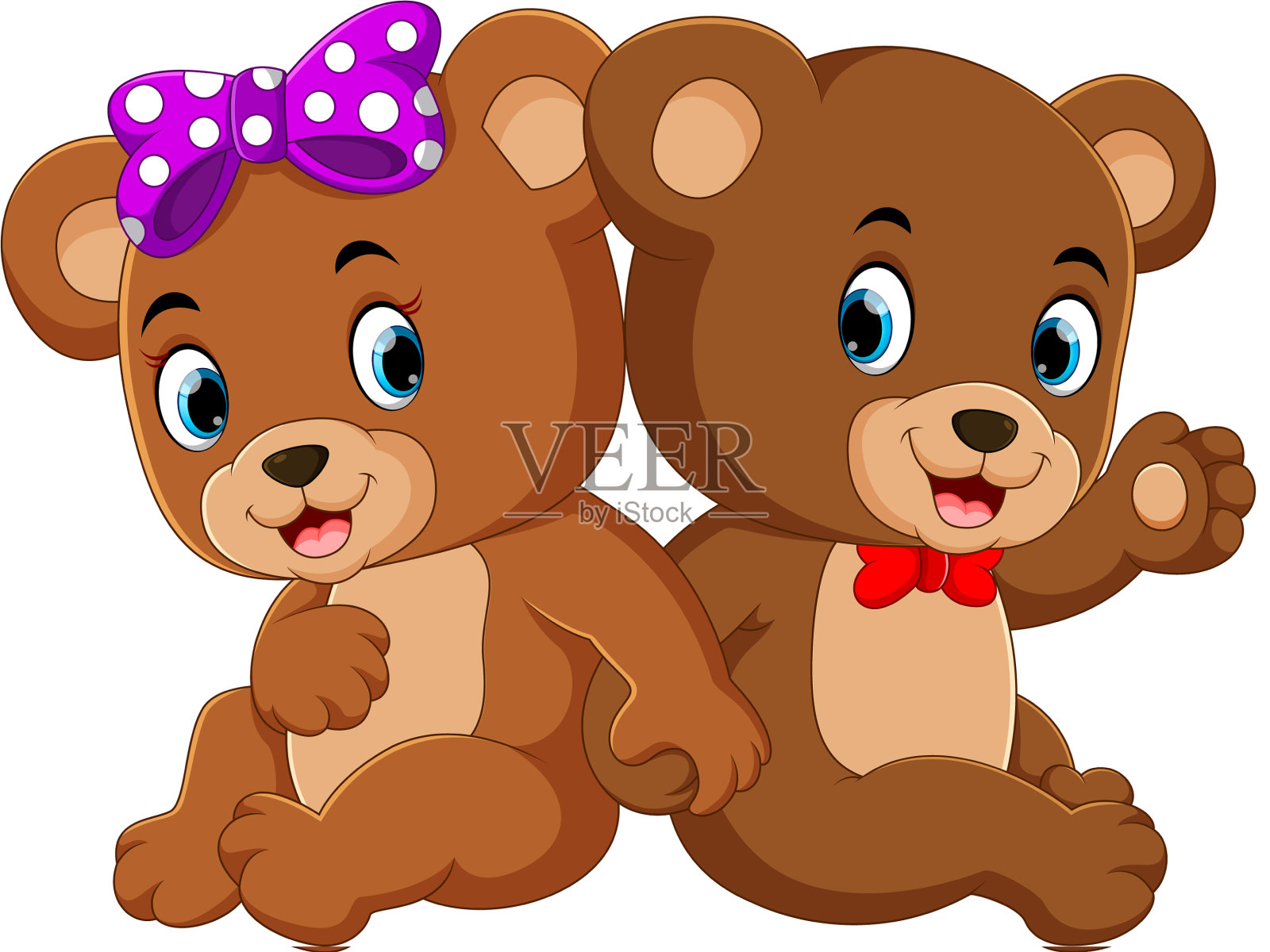 两只可爱的小熊在用丝带设计元素图片