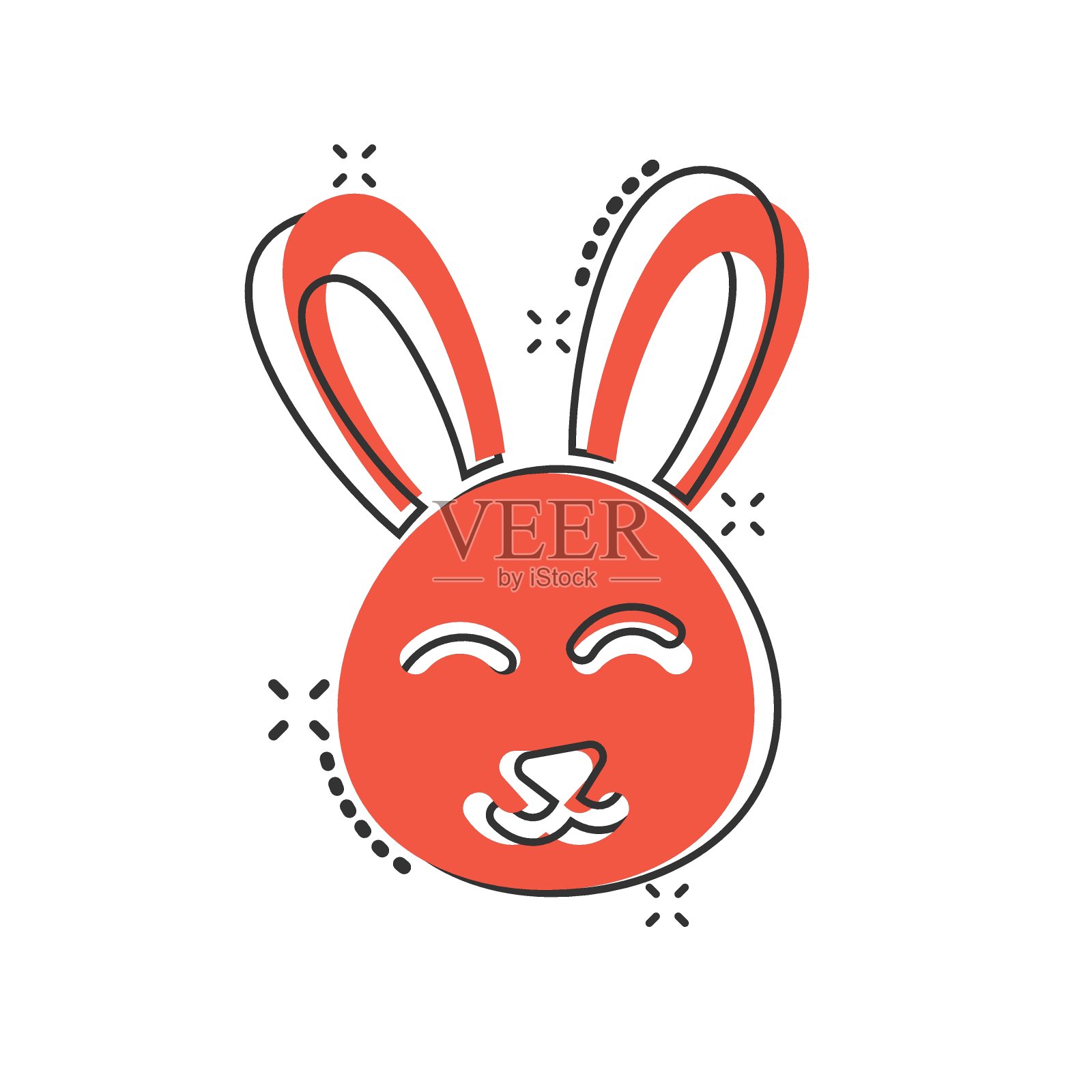 漫画风格的兔子图标。兔子卡通矢量插图在白色孤立的背景。复活节快乐喷溅效应经营理念。插画图片素材