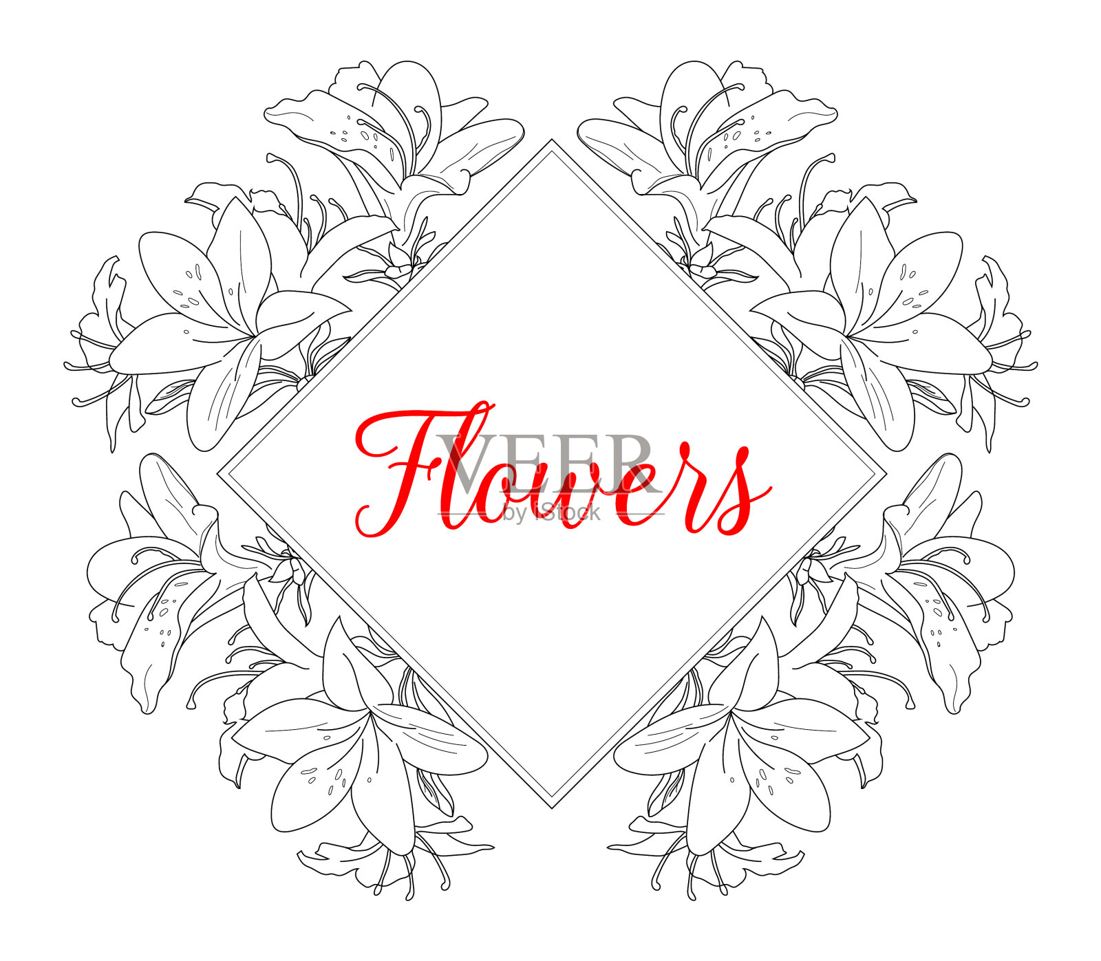 带有文字和鲜花的婚礼邀请框设计元素图片