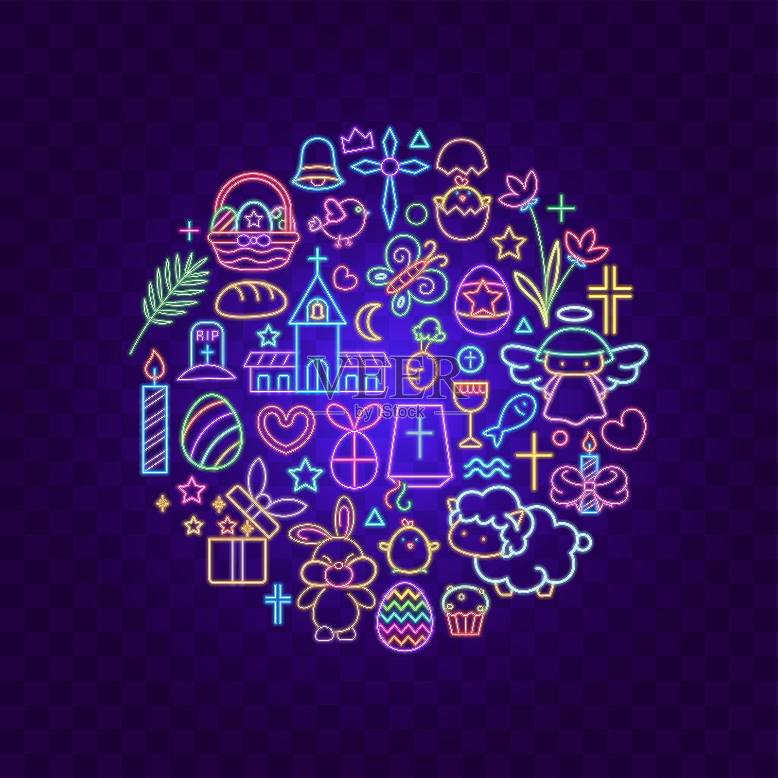 矢量复活节图标上的圆形形状与蓝色气氛。图标素材