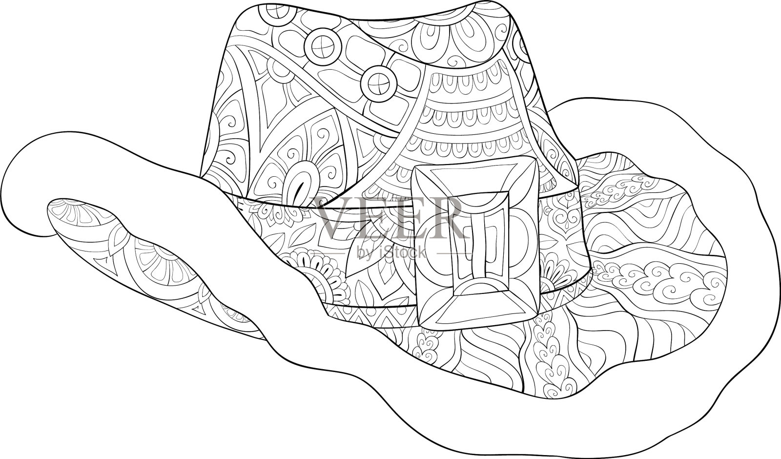 成人涂色书一顶可爱的圣诞帽设计元素图片