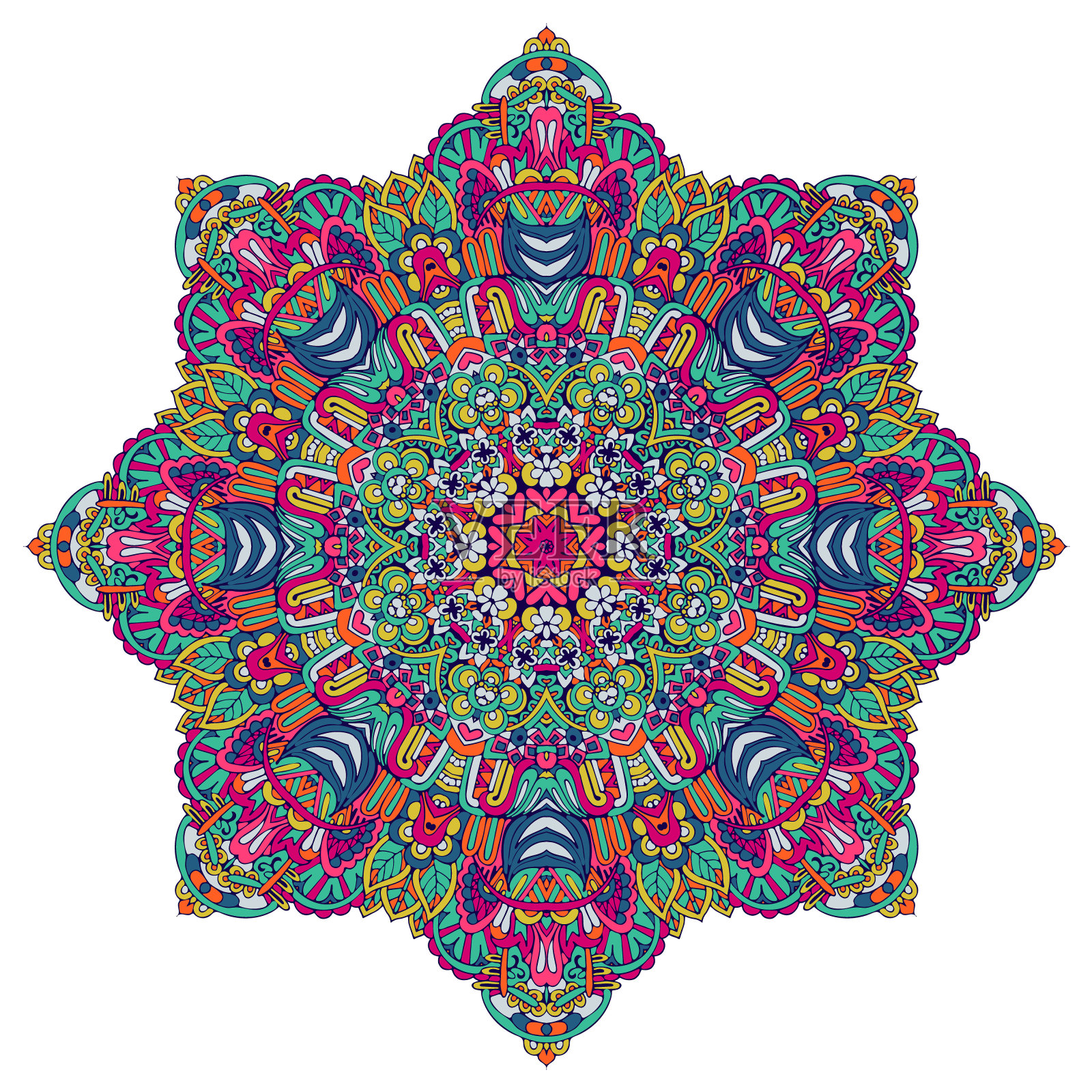 抽象曼陀罗花艺设计色彩缤纷点缀时尚元素插画图片素材