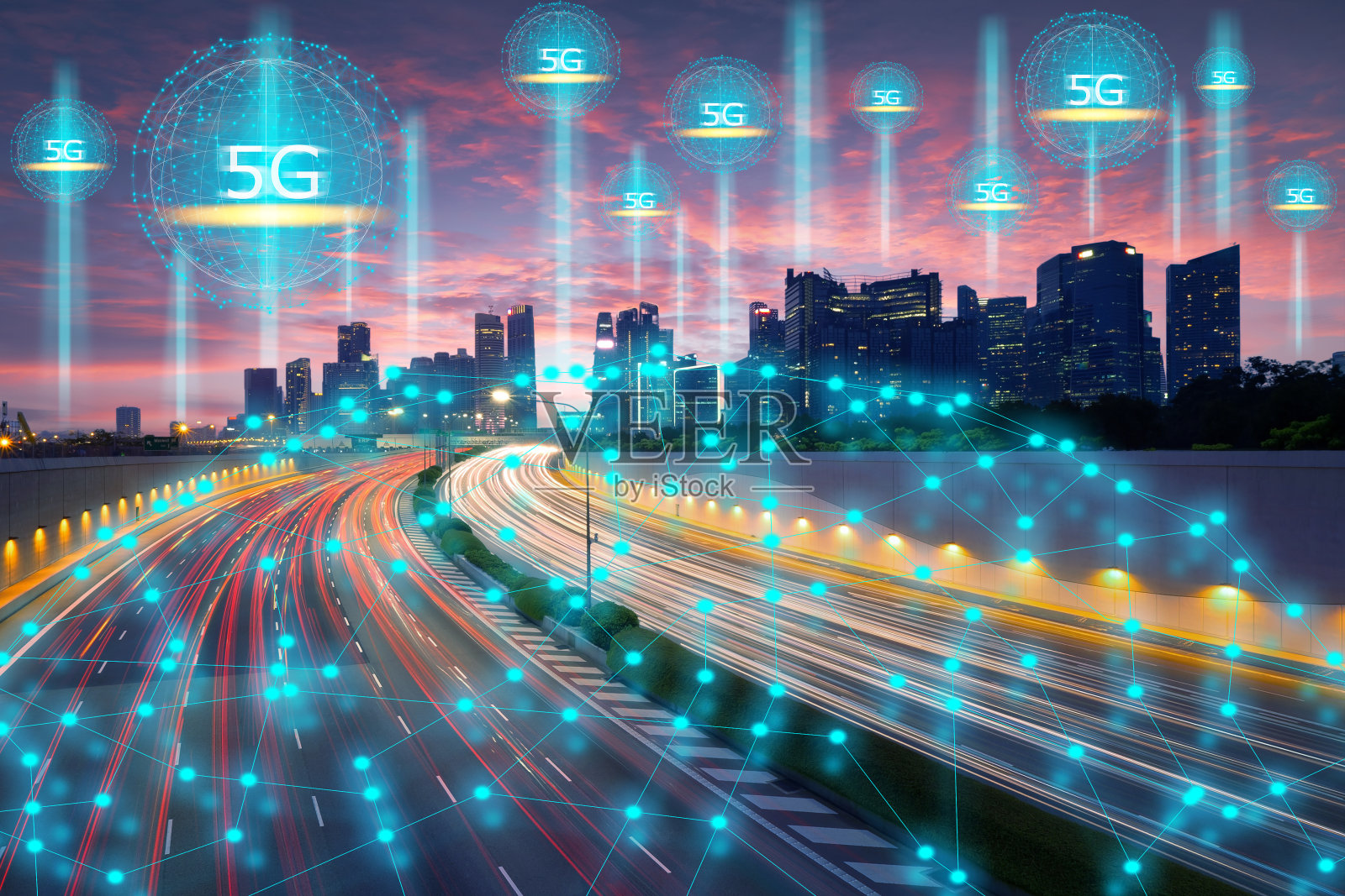 无线技术,电信概念,通过高速5G技术连接智慧城市照片摄影图片