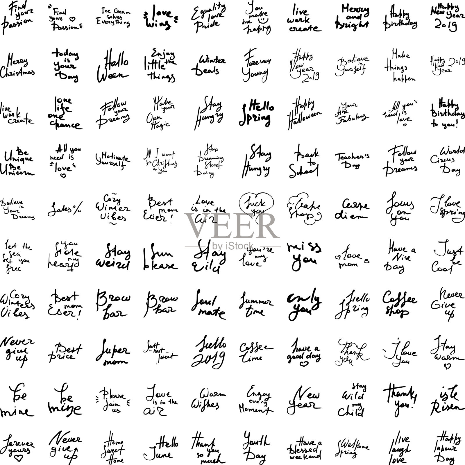 设置手绘字体墨水画明信片插画图片素材