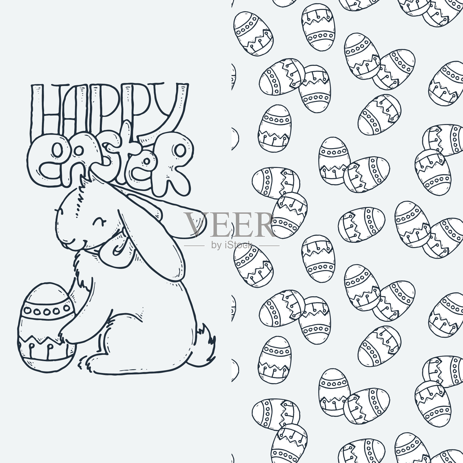 可爱的小兔子带着鸡蛋卡通手绘插画图片素材