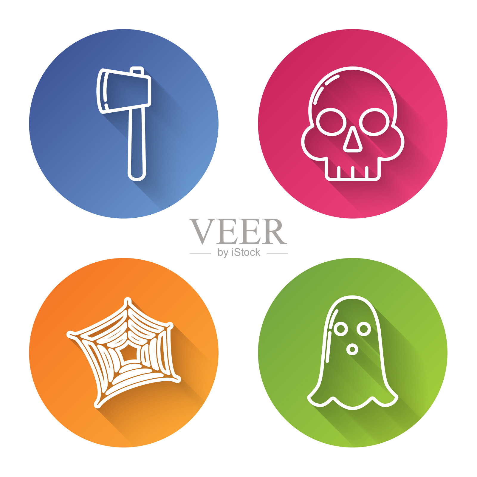 套线木斧骷髅蜘蛛网和鬼魂插画图片素材