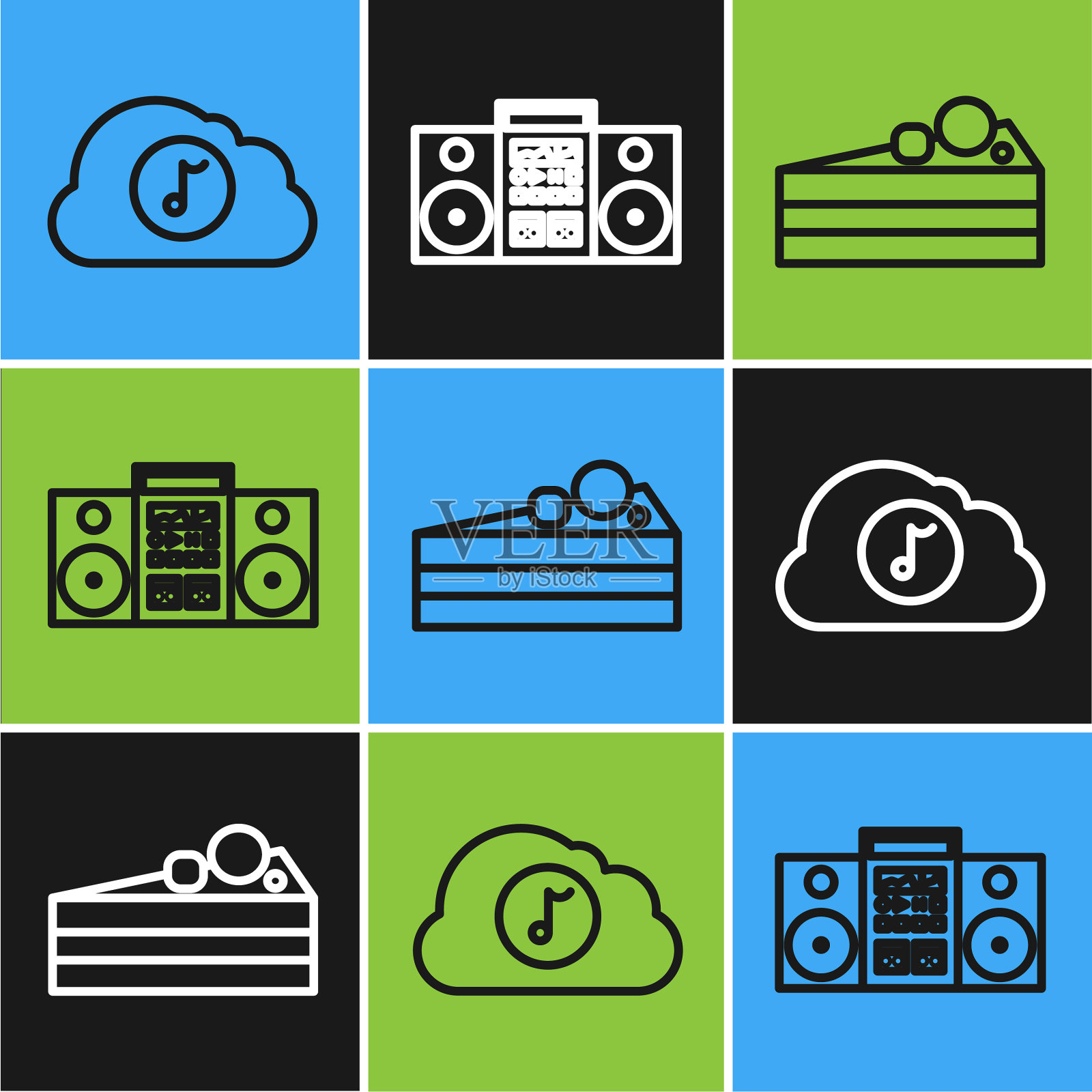 设线音乐流媒体服务蛋糕和家图标素材