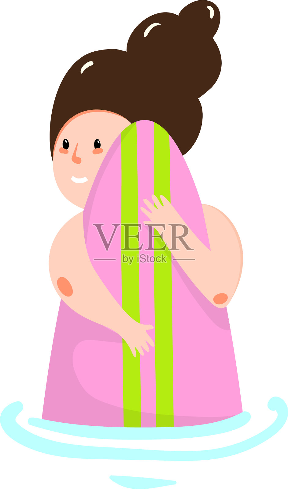 漫画卡通女孩抱着冲浪板小简单设计元素图片